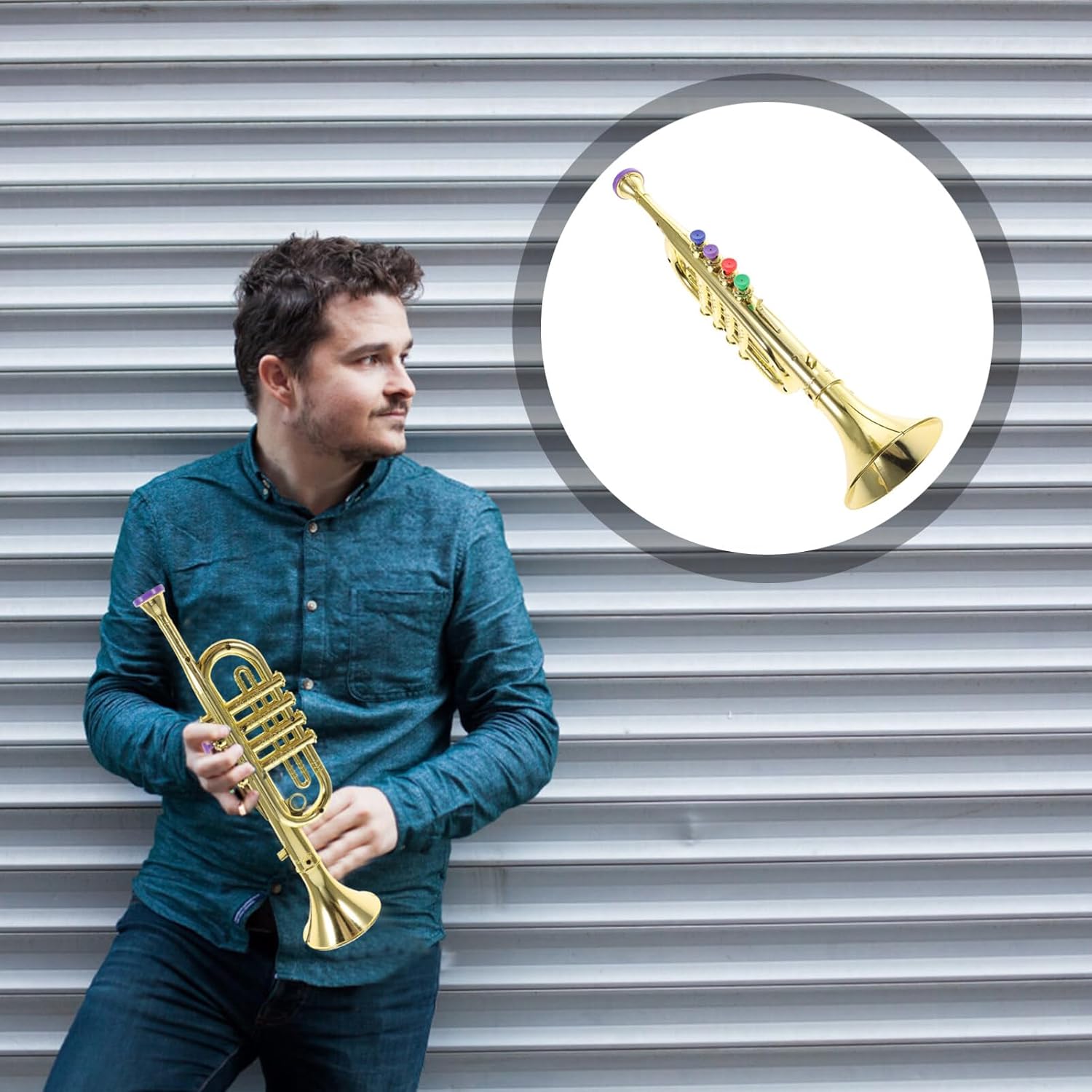 Plastic Trumpet Musical Toy, 4 Color Coded Keys