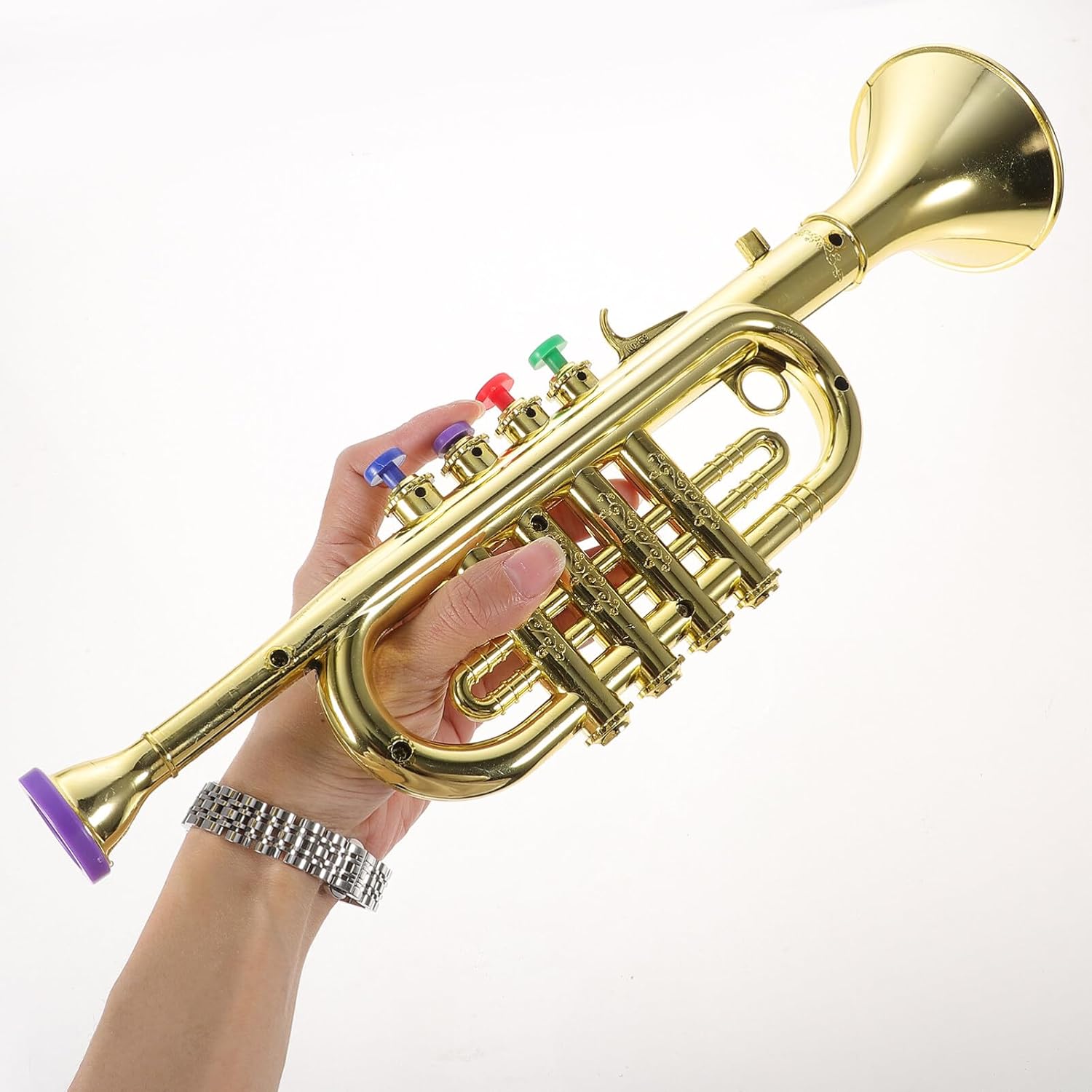 Plastic Trumpet Musical Toy, 4 Color Coded Keys