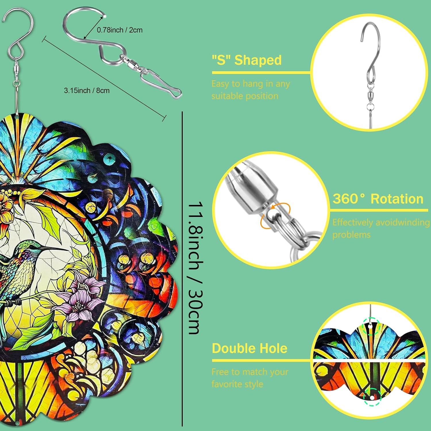 12" 3D Stainless Steel Hummingbird Art