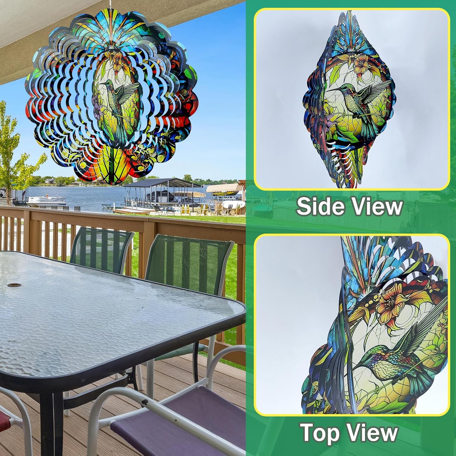 12" 3D Stainless Steel Hummingbird Art