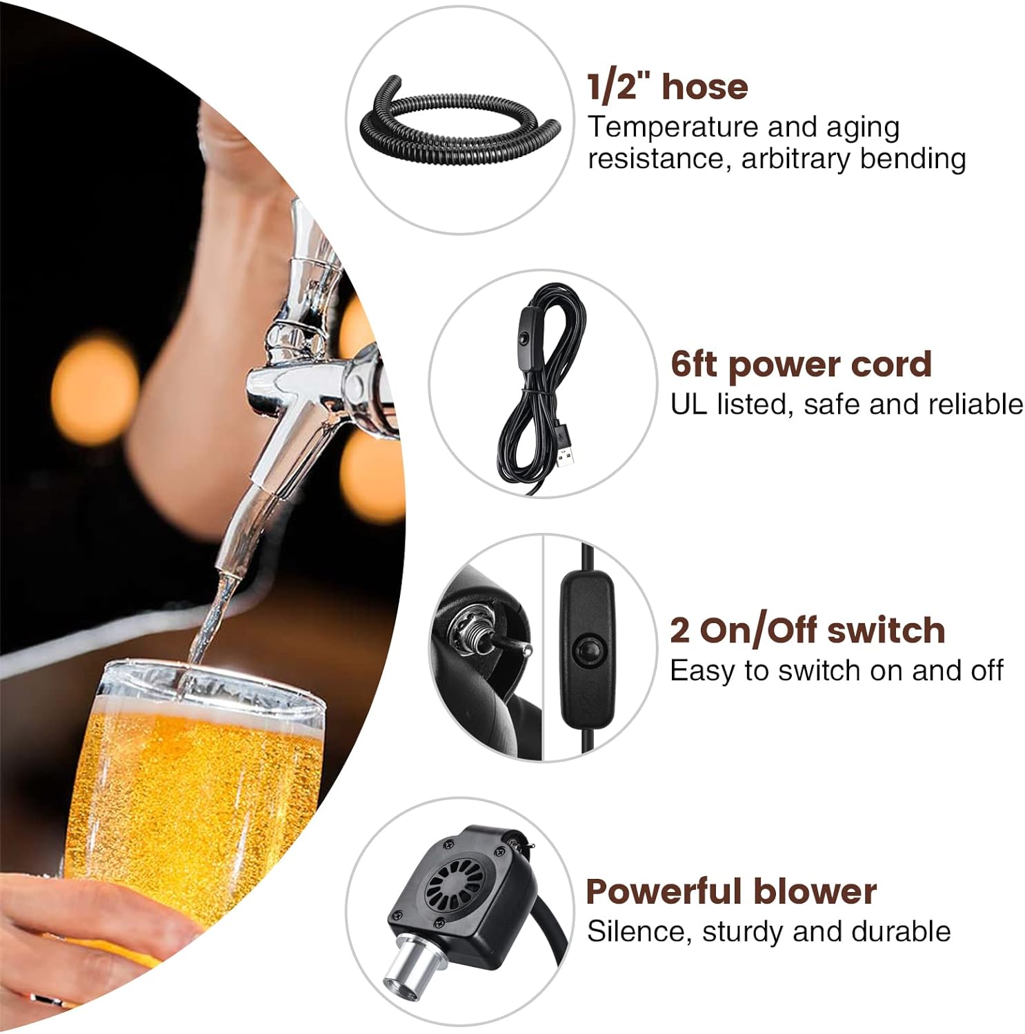 briidea Beer Tower Cooler, Kegerator Tower Cooler with 1/2'' hose and blower, 5V, Noise-free