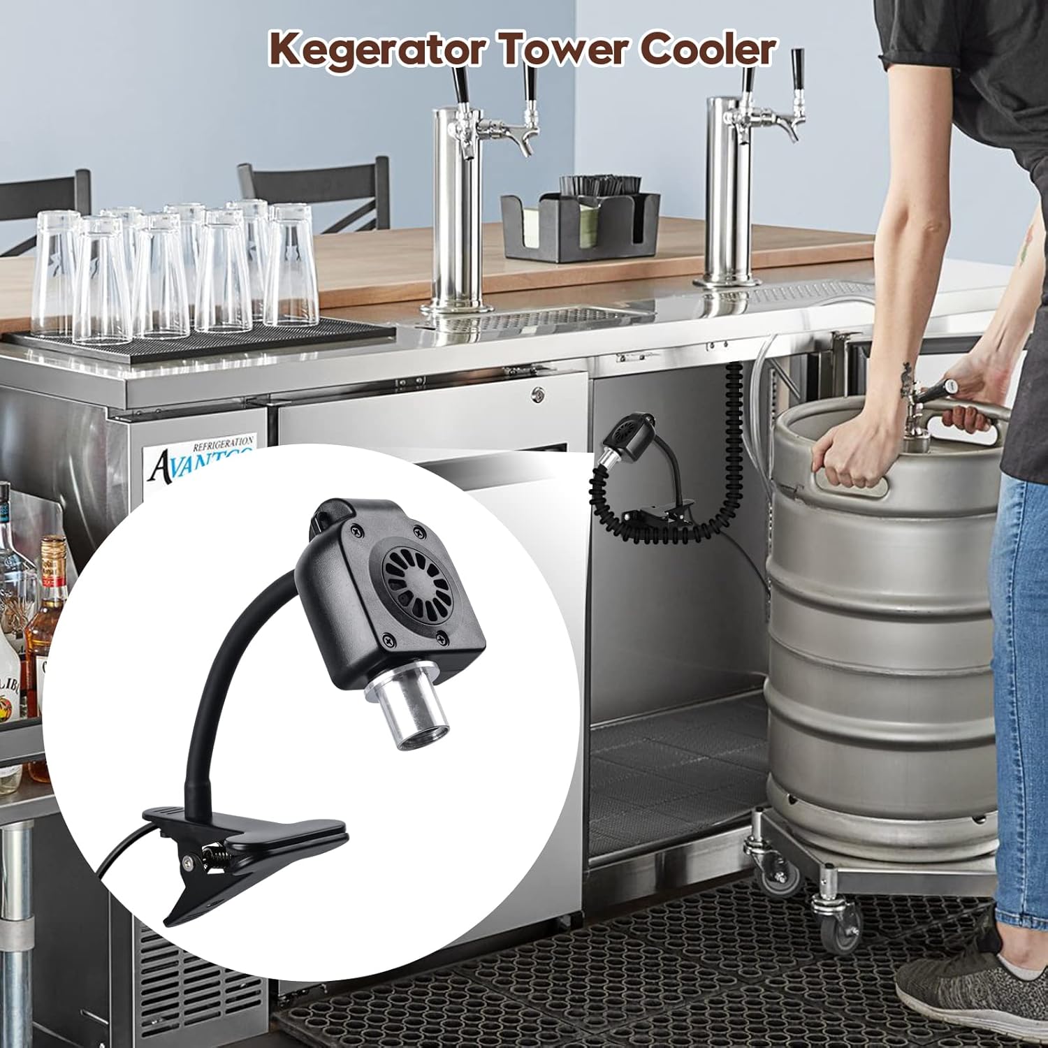 briidea Beer Tower Cooler, Kegerator Tower Cooler with 1/2'' hose and blower, 5V, Noise-free
