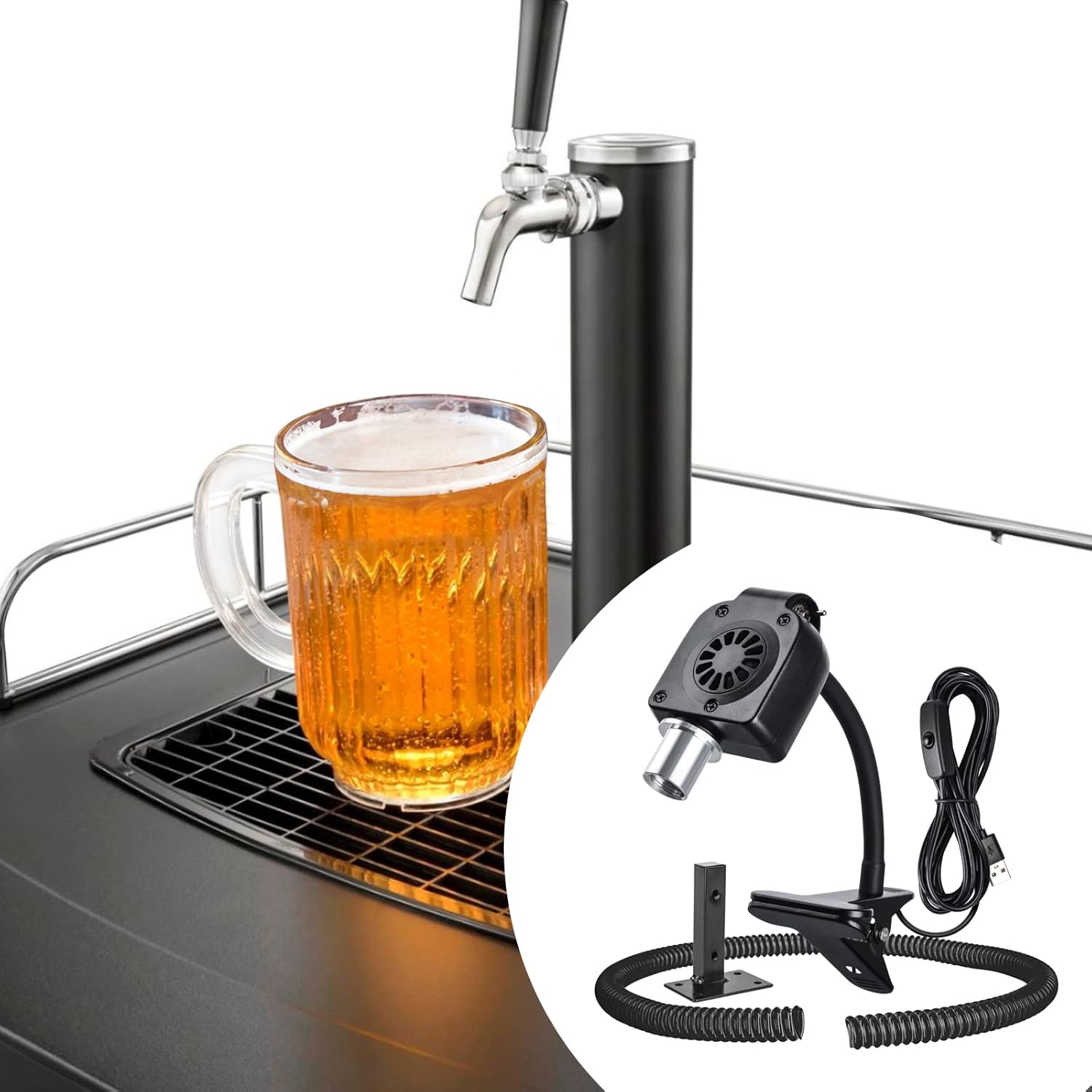 briidea Beer Tower Cooler, Kegerator Tower Cooler with 1/2'' hose and blower, 5V, Noise-free