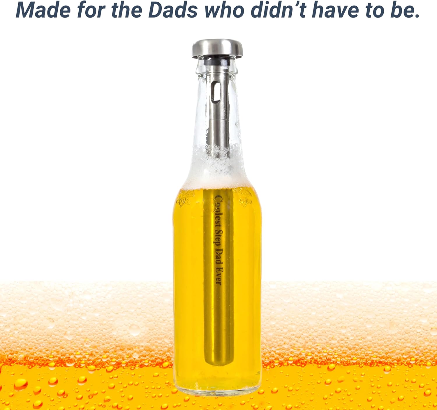 Brew House Chillers - Bonus Dads Edition Beer Cooling Sticks Engraved Coolest Step Dad Ever - Stainless Steel, 2 Piece Set