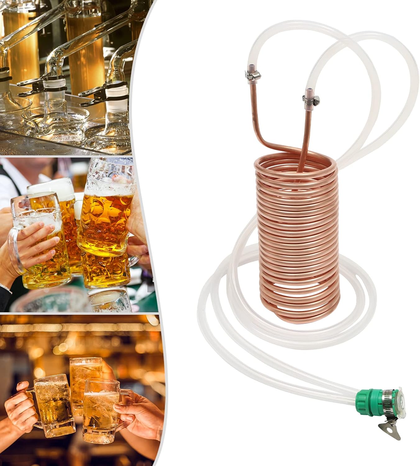 Fetcoi Copper Wort Chiller, Immersion Wort Chiller for Beer Brewing, Copper Immersion Wort Chiller Coil Homebrew for Beer Brewing, with 1.5m/4.92ft Silicone Hose