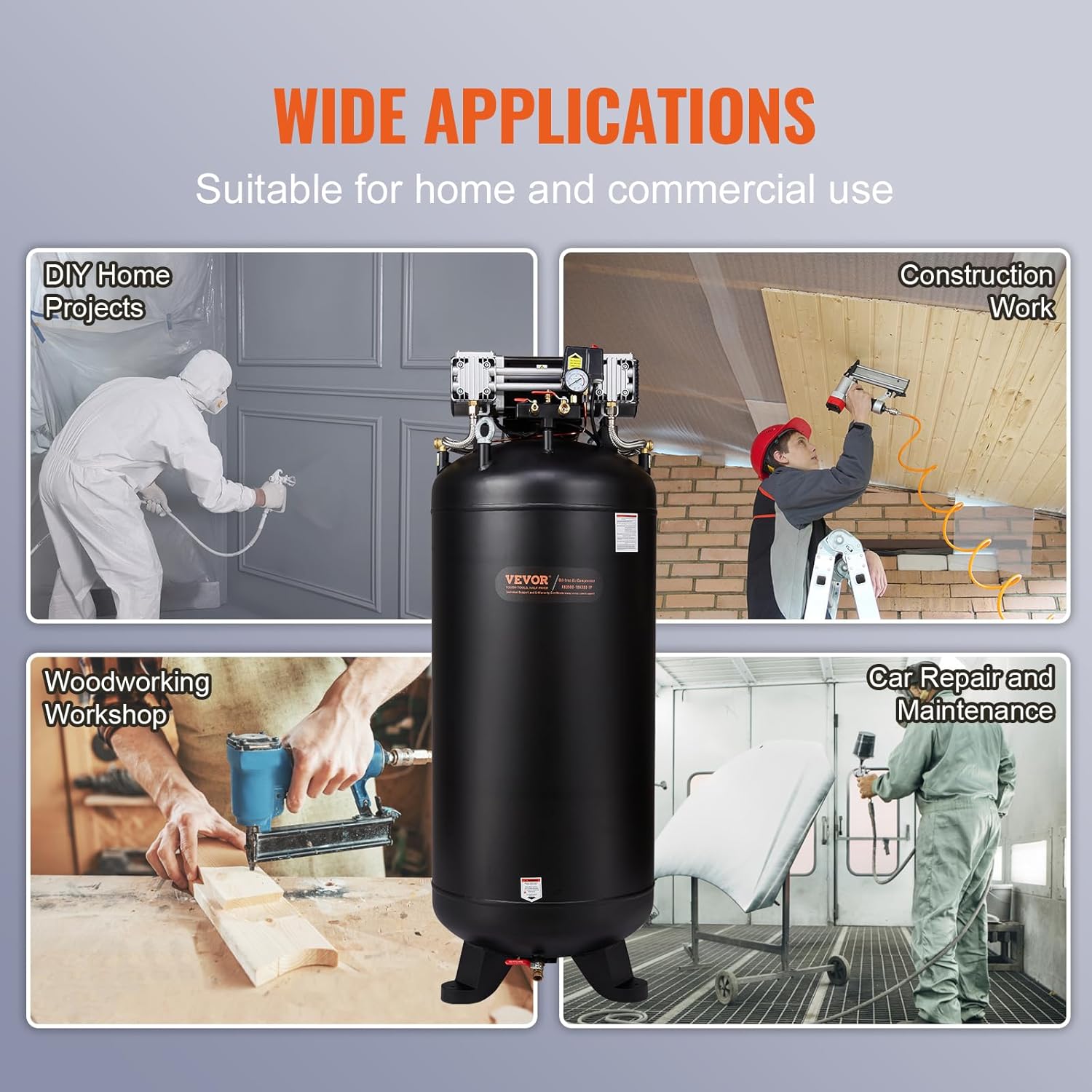 80 gal 6.5 HP 145 PSI 2 Stage Oil Free Industrial Air Compressor