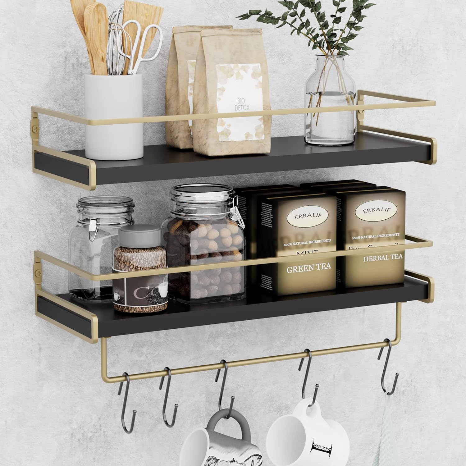 Floating Shelf Towel Rack, Gold/Black Multi Scene Wall Decor