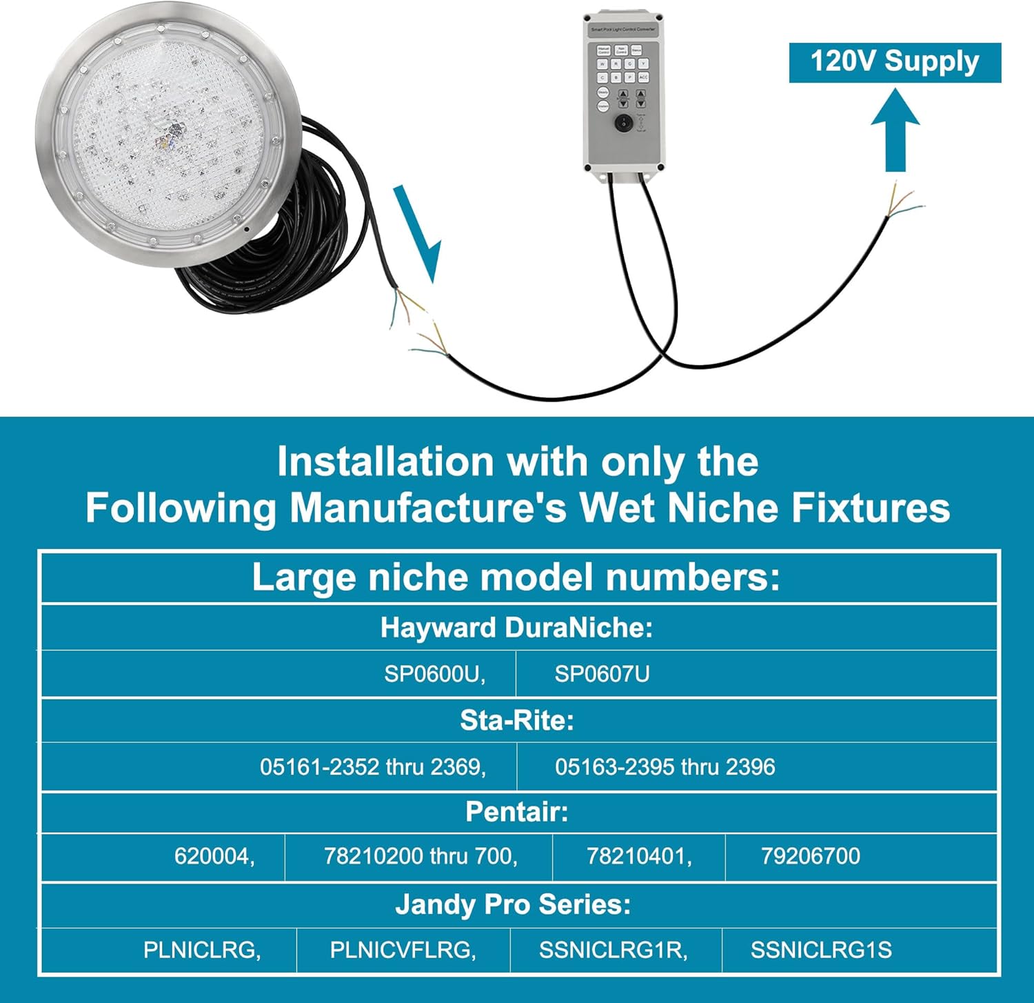 10 Inch (Approx. 25.4 cm) AC120V Pool Light, LED RGBW Light for Above Ground Pools with 100 ft (Approx. 3.8 m) Cord for Wet Niches, Above Ground Pool Lights with Remote Controls and App Controls