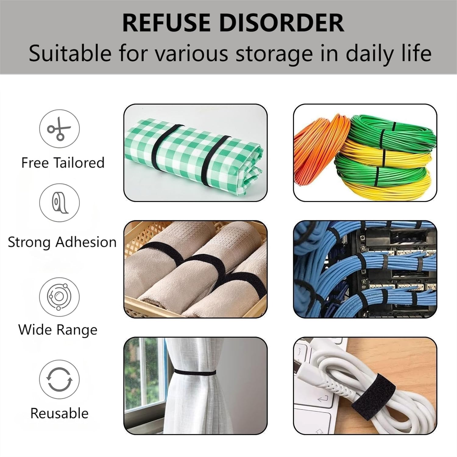 54 Yards x 1/2 Inch Reusable Cable Ties - BSELEYY Adjustable Wire Tape Cable Management Tape Tape Organizer Tape Hook & Loop Tape Wrap For Home, Office, Harness (27 Yards x 2 Rolls)