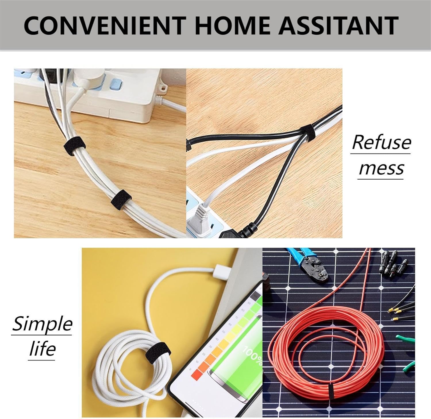 54 Yards x 1/2 Inch Reusable Cable Ties - BSELEYY Adjustable Wire Tape Cable Management Tape Tape Organizer Tape Hook & Loop Tape Wrap For Home, Office, Harness (27 Yards x 2 Rolls)
