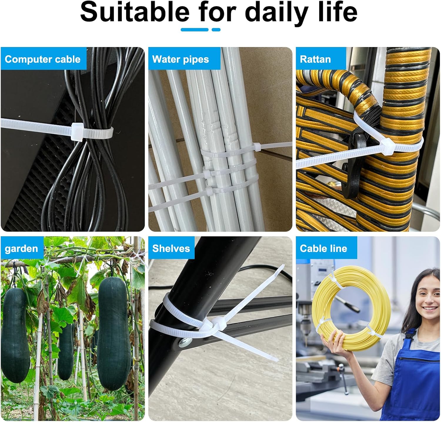 White Zipper Ties 8 inches (Approx. 20.3 cm) Pack of 100 Clear Tensile Strength 40 lbs (Approx. 18.1 kg) UV Resistant Industrial Cable Ties Self-Locking Zipper Ties Wrap Indoor Outdoor for Fence Garage Camping