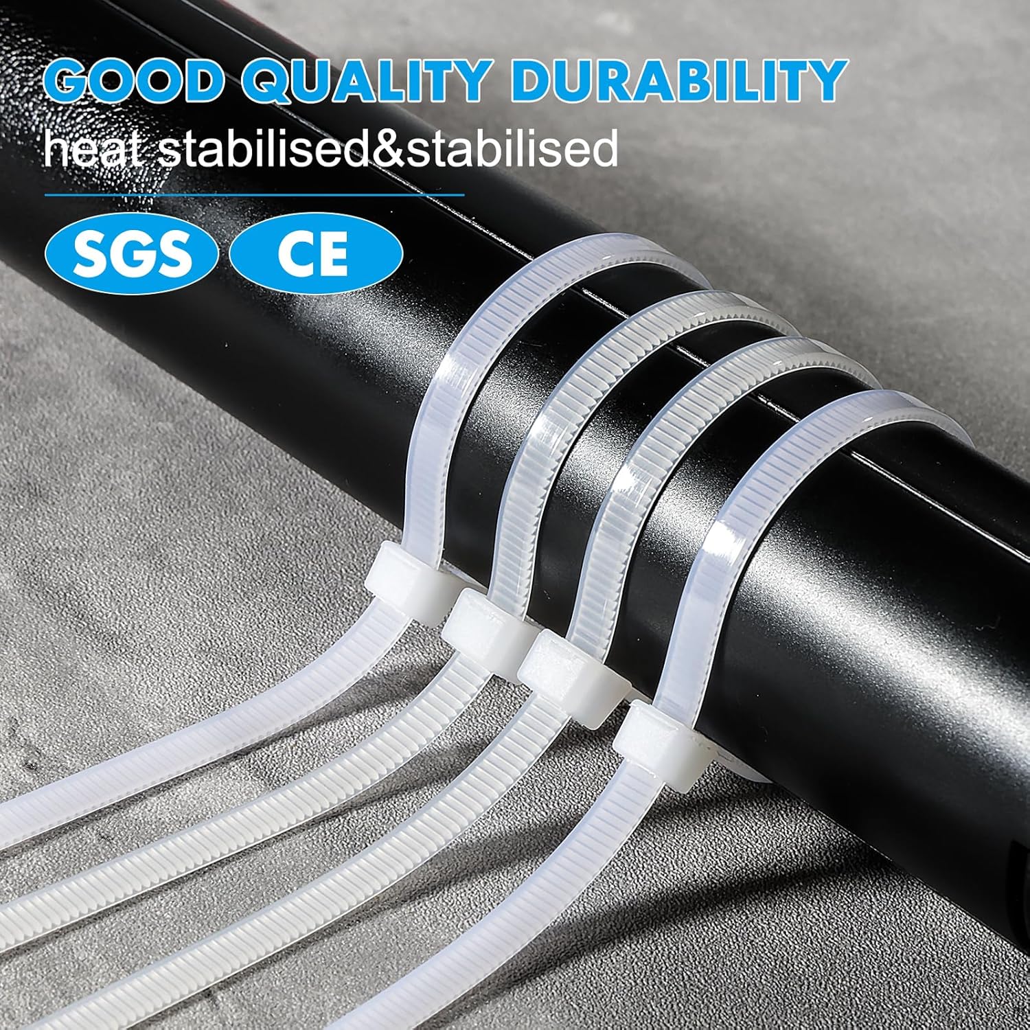 White Zipper Ties 8 inches (Approx. 20.3 cm) Pack of 100 Clear Tensile Strength 40 lbs (Approx. 18.1 kg) UV Resistant Industrial Cable Ties Self-Locking Zipper Ties Wrap Indoor Outdoor for Fence Garage Camping