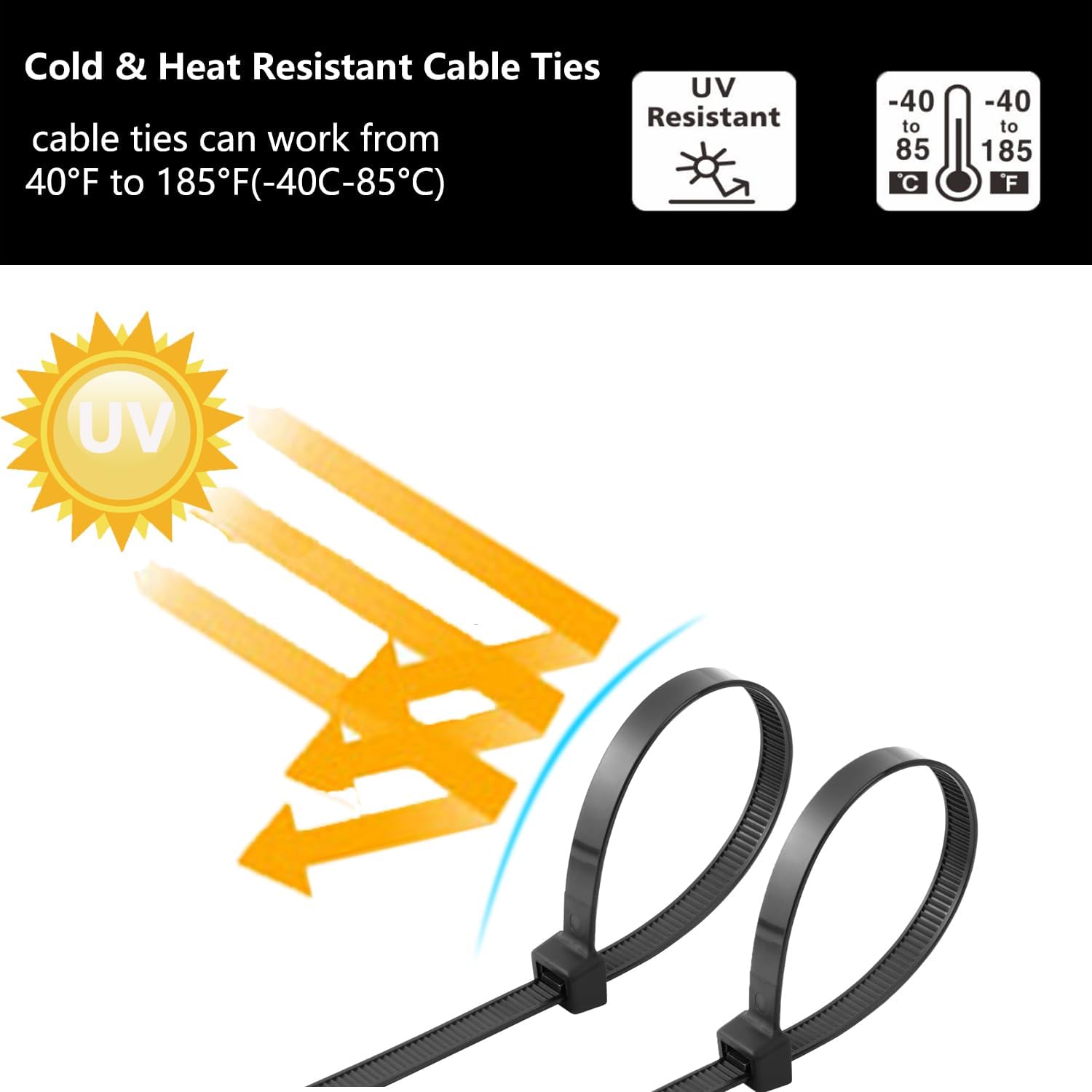 MasiStranth 2000 PCS Zipper Ties Various Sizes 4+6+8+10+12 inch Self-Locking Nylon Ties For Home Office Garden Workshop Indoor Outdoor Fence (Black)