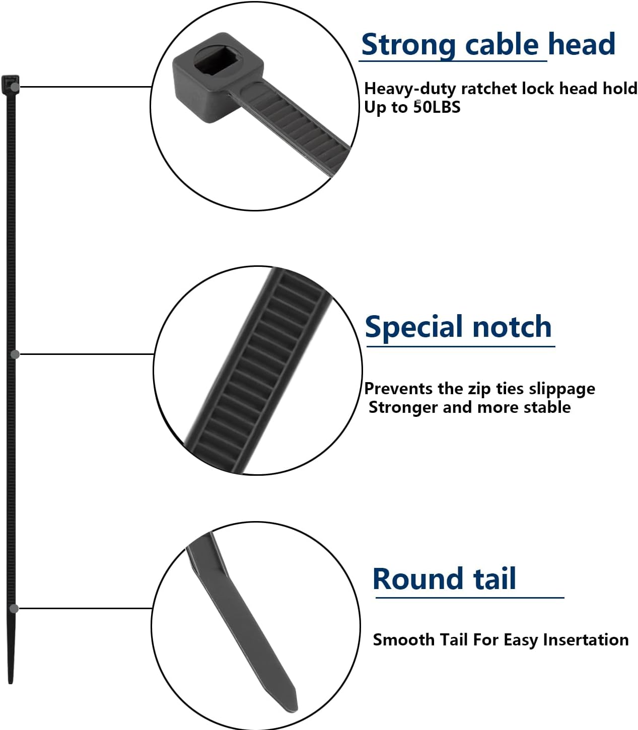 MasiStranth 2000 PCS Zipper Ties Various Sizes 4+6+8+10+12 inch Self-Locking Nylon Ties For Home Office Garden Workshop Indoor Outdoor Fence (Black)