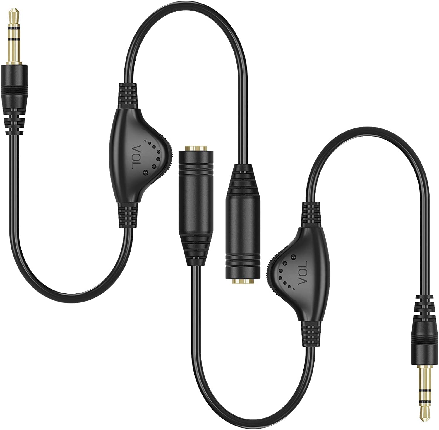 3.5mm Headphone Extension Cable, 2x 3.5mm Male to Female Stereo Audio Extension Cables with Volume Control for Smartphones Tablets MP3 Players - 10 Inch