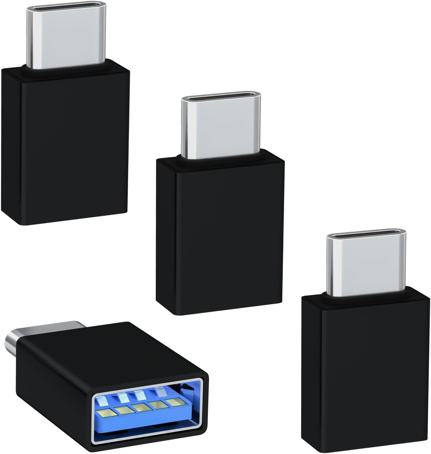USB C to USB Adapter 4 Pack, Type C Male to USB 3.0 Female OTG Converter, Thunderbolt 4/3 to USB Adapter for iPhone 15 Pro Max Plus, MacBook Pro Air, Samsung Galaxy, iPad (Black)