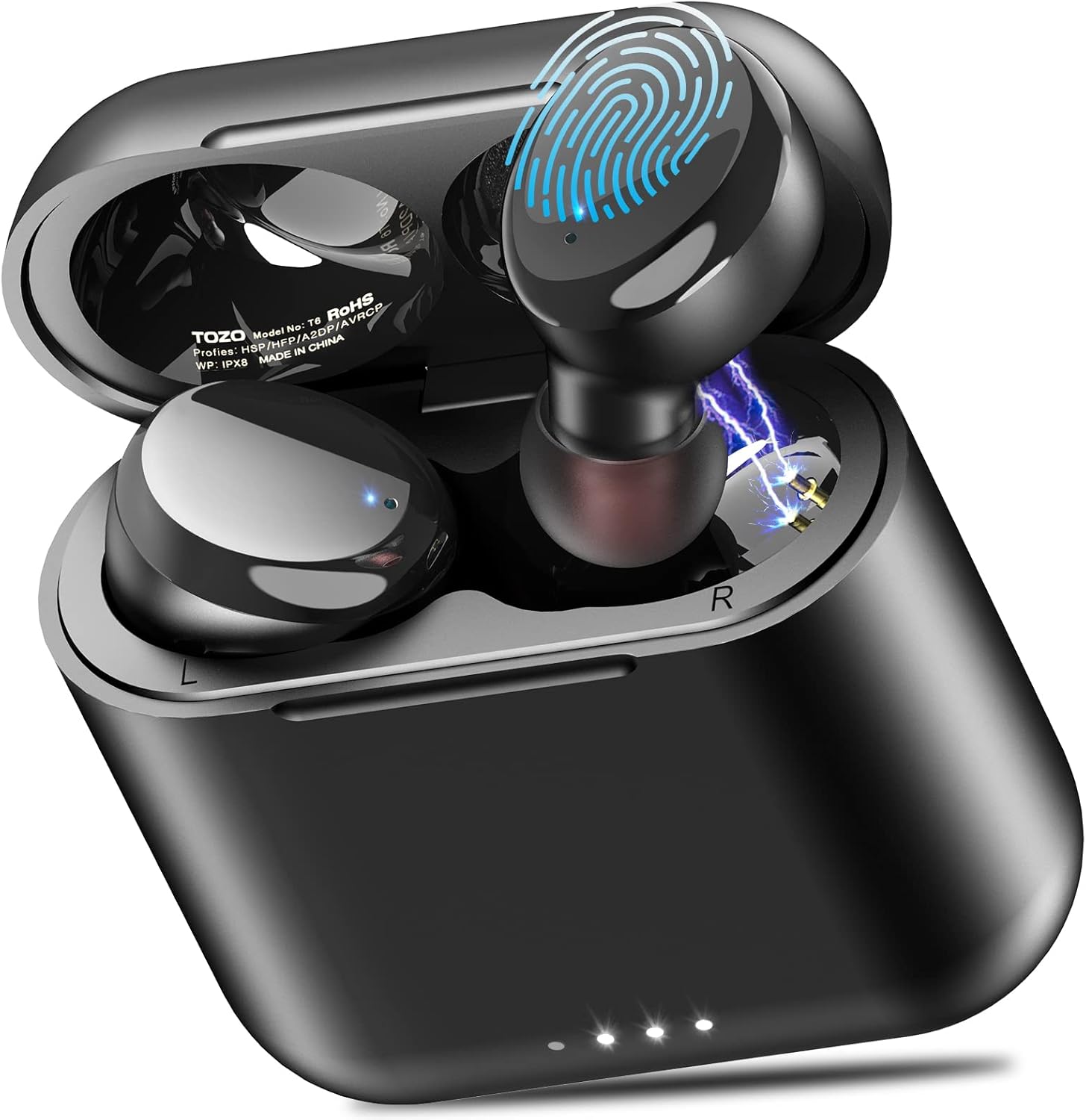 T6 True Wireless Earbuds Bluetooth Headset Touch Control with Wireless Charging Case IPX8 Waterproof Stereo Earphones In-Ear Built-in Mic Earphones Premium Deep Bass Sport Black