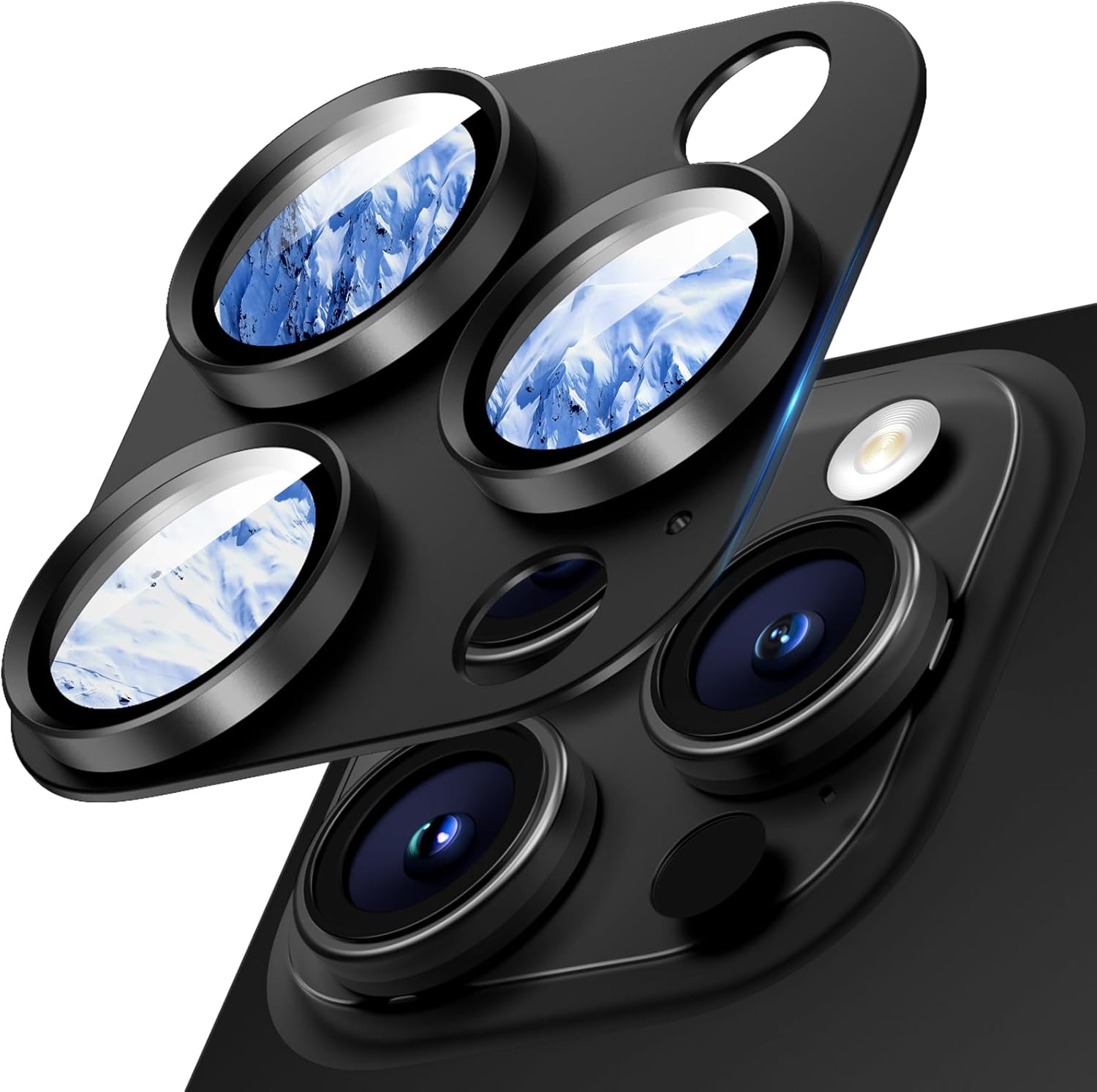 Camera Lens Protector for iPhone 16 Pro Max/16 Pro/iPhone 15 Pro Max/15 Pro/iPhone 14 Pro Max/14 Pro, Aluminum Alloy Sapphire Glass Camera Screen Cover, Suitable for Protective Case - Black Titanium Alloy
