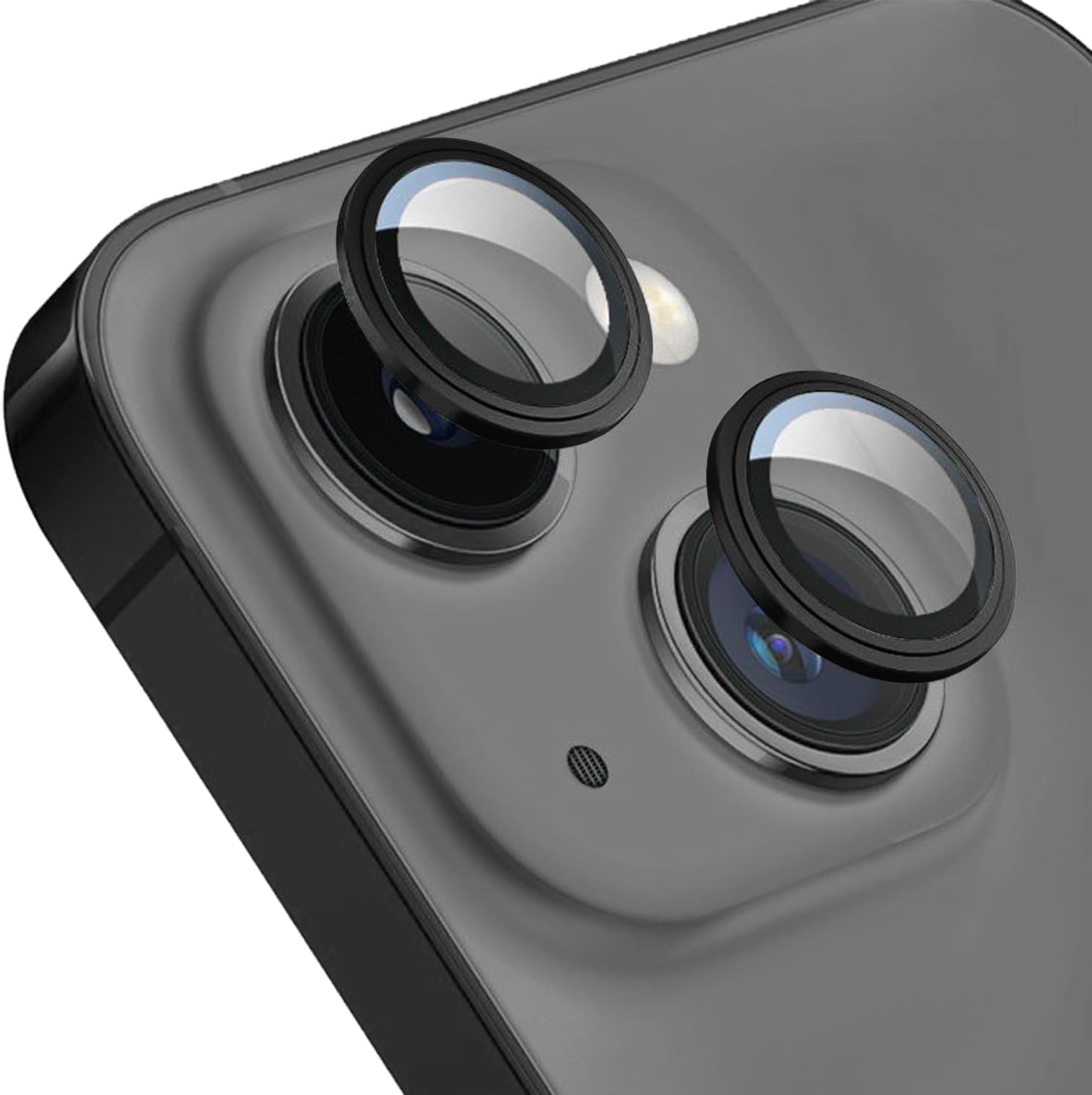 Camera lens protector for iPhone 14 and iPhone 14 Plus, 9H Tempered Glass Camera Screen Cover, Black Metal Individual Ring