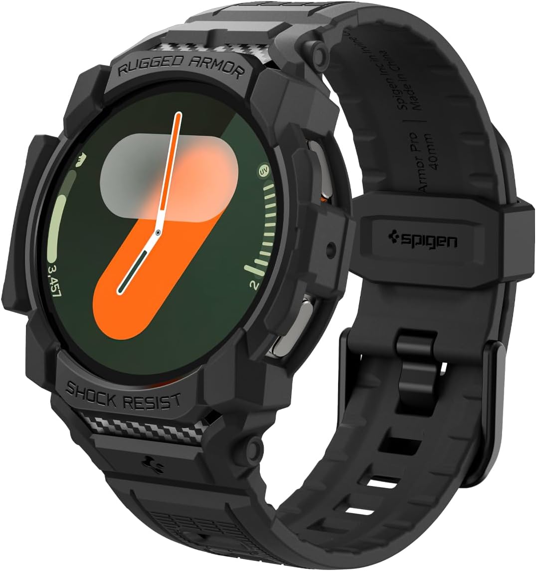 Rugged Armor Pro Exclusive Samsung Galaxy Watch 7 40mm Case with Strap, Rugged Galaxy Strap with Case (2024) - Matte Black