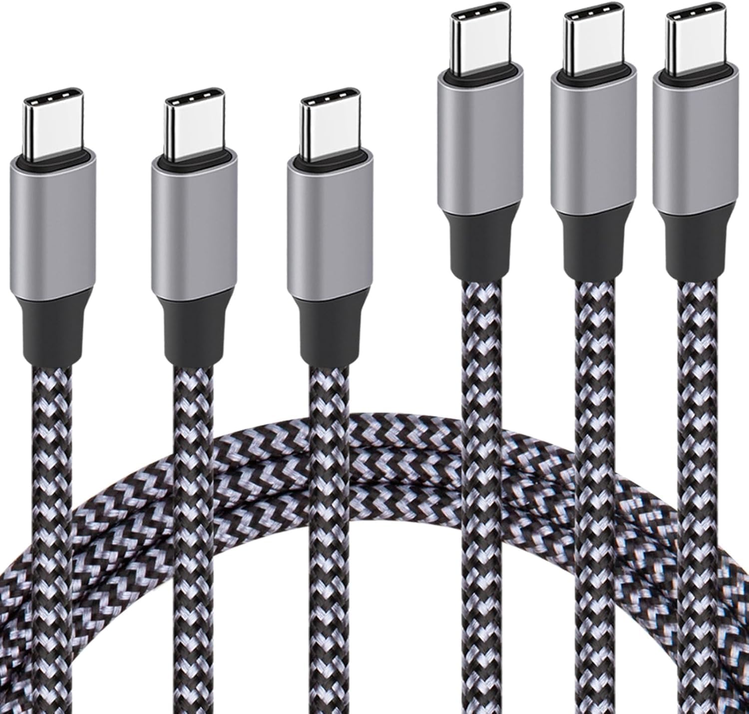 USB C Cable, 3-Pack 6ft (about 1.8m) USB C to USB C Cable Nylon Braided Type C PD 60W Fast Charging, for iPhone16 15 iPad Mini 6 and More