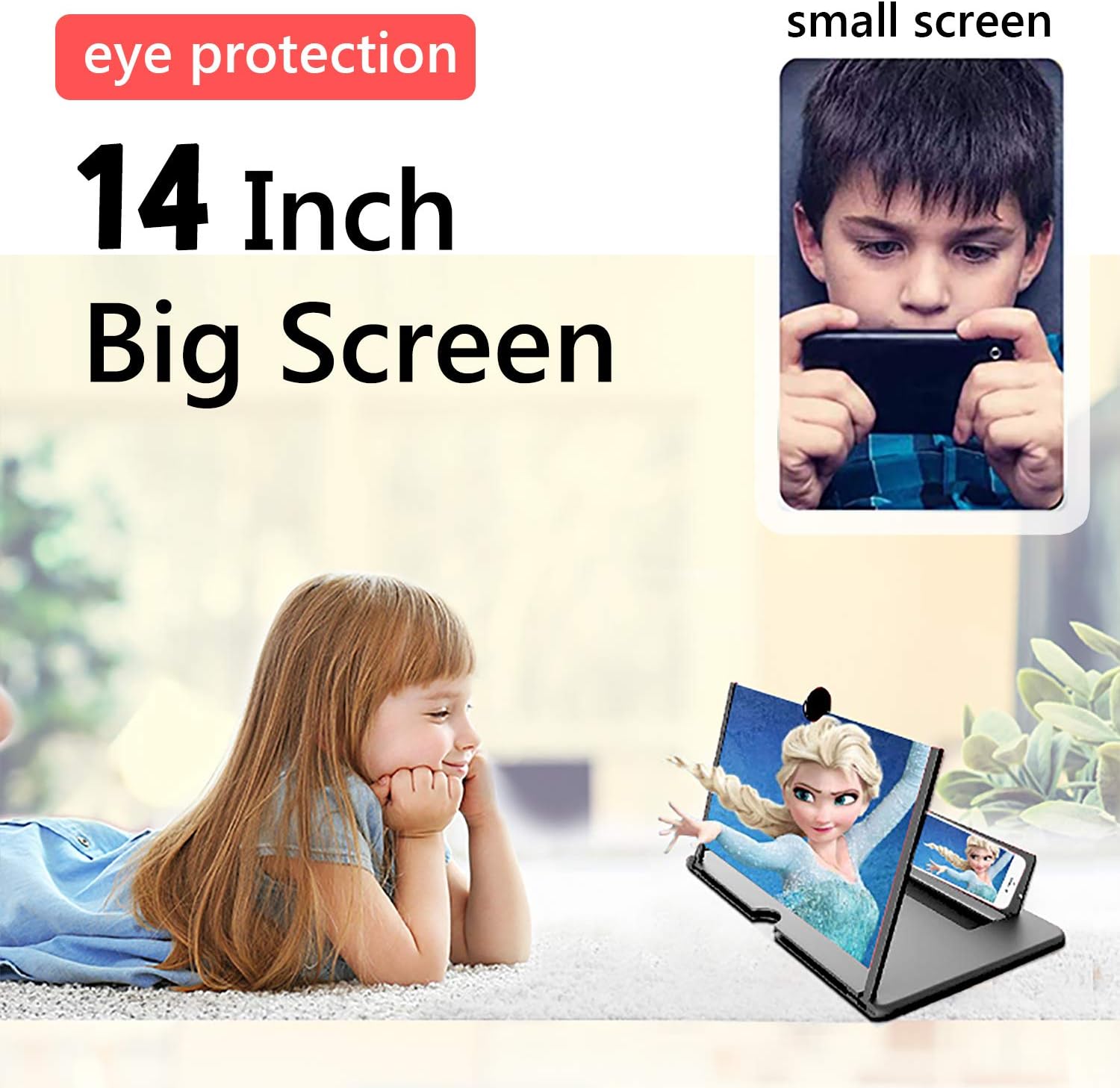 Smartphone Screen Magnifier Stand 14 Inch 3D Foldable Magnifier Stand for Mobile Phones Adjustable Angle Suitable for Family Mom Dad