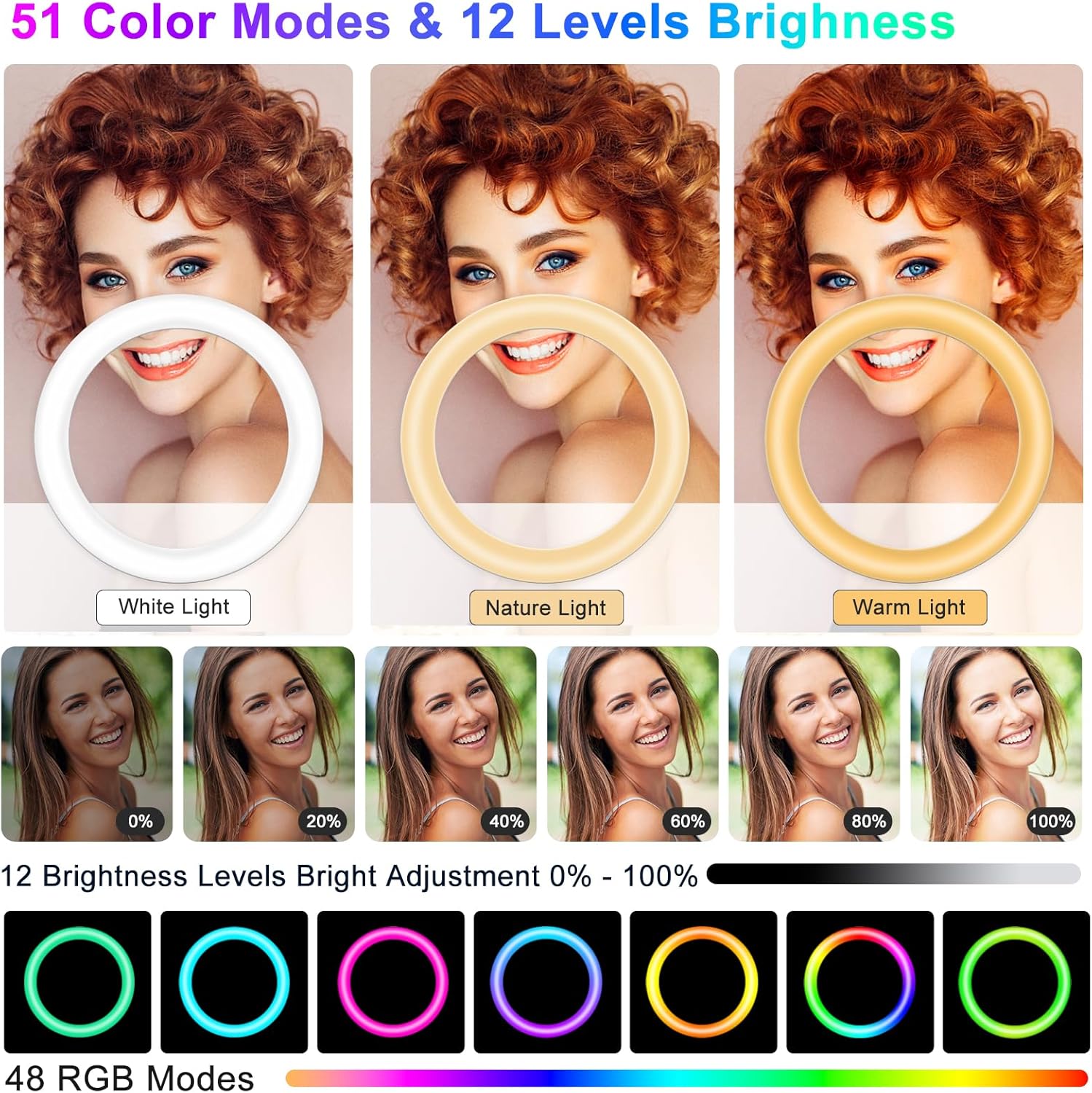 13.3" Ring Light with Stand, Music Mode, 75" Tall with 3 Phone Holders, 3 CCT Modes and 48 RGB Color Modes, Ring Light Tripod for iPhone with Wireless Remote, Great for Photography/Makeup/ikTikTikTikTikTikGood