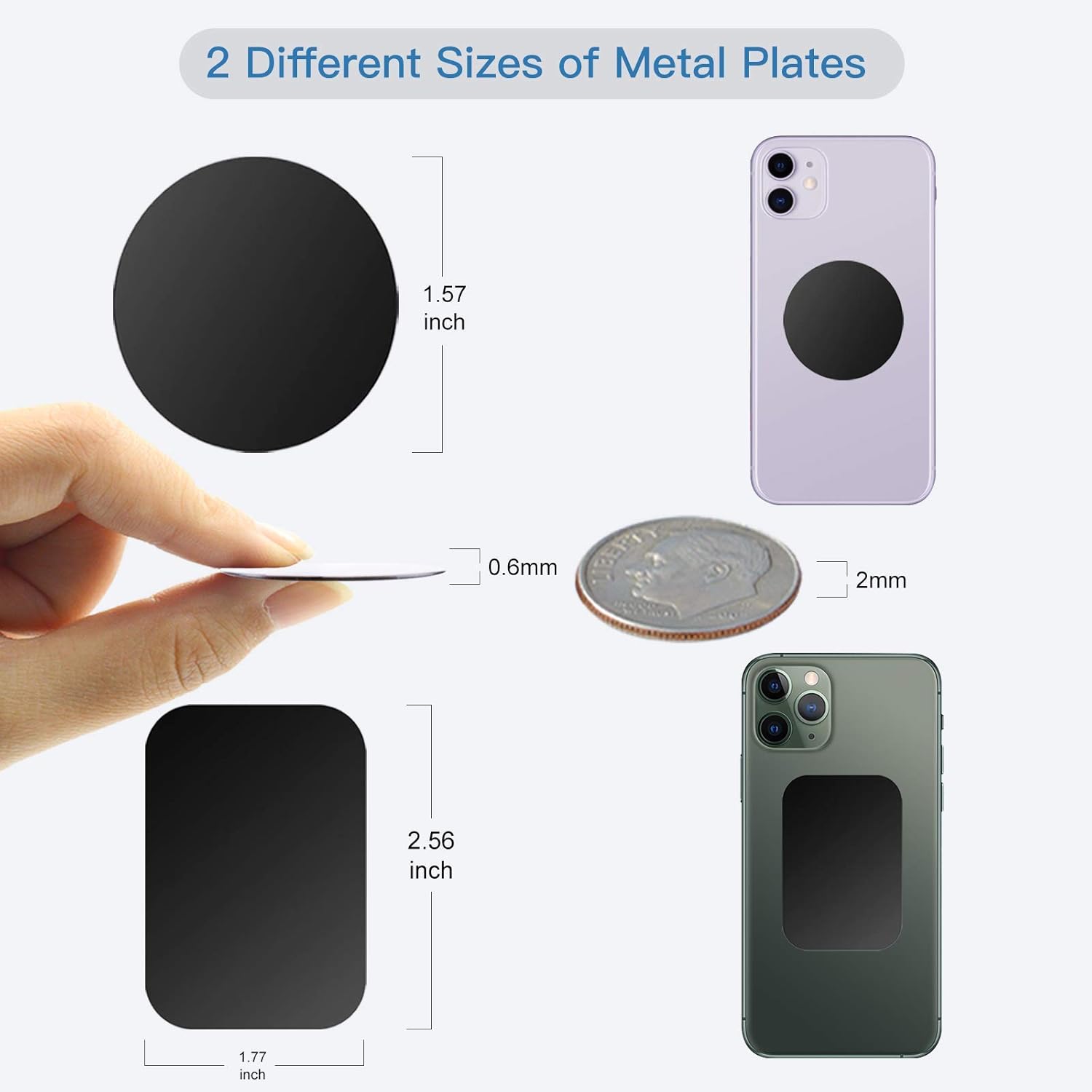 10 Piece Magnetic Metal Plates, 4 Rectangular + 6 Round