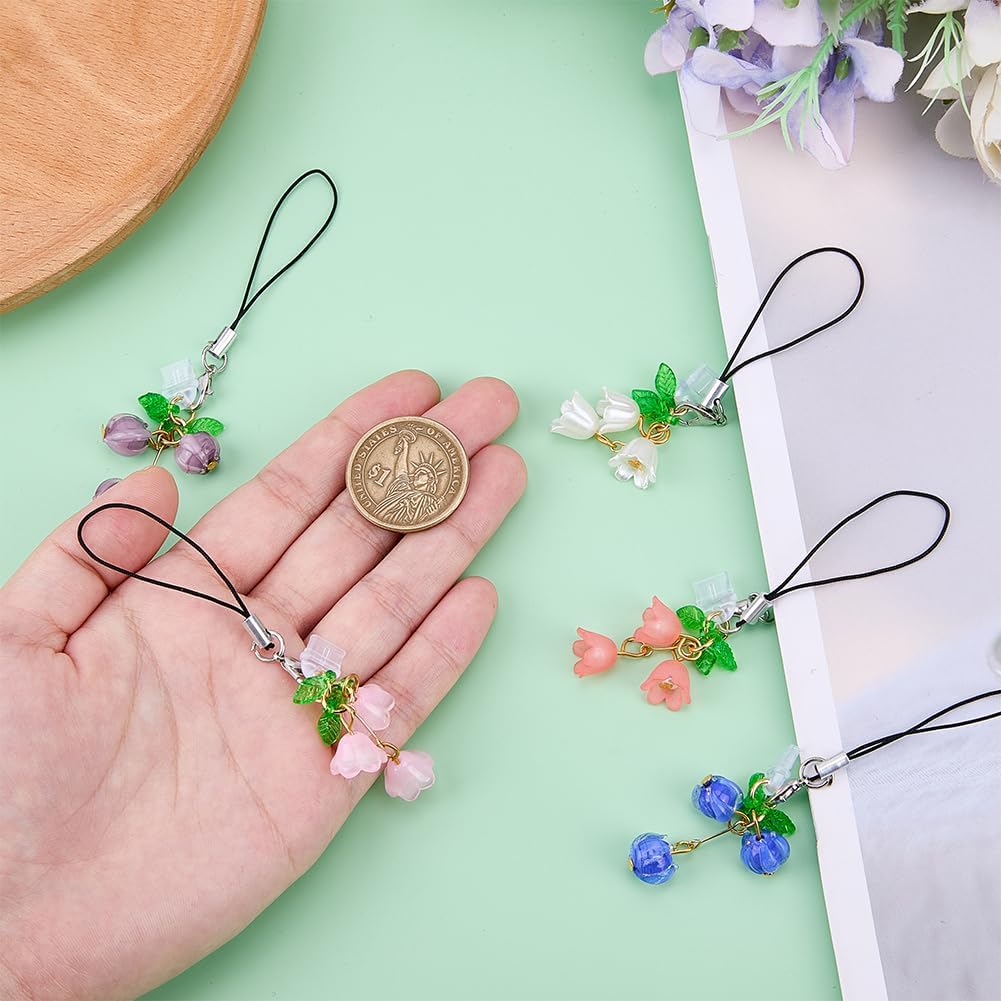 5Pack Type C Dust Plugs 1~1.7 Inch Length Mobile Dust Plug with Lily of the Valley Pendant USB C Port Cover Protective Phone Pendant Accessory Suitable for Most Type C Phones, Acrylic, No Gemstones