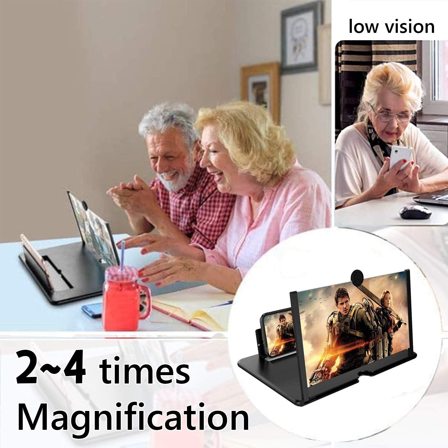 Smartphone Screen Magnifier Stand 14 Inch 3D Foldable Magnifier Stand for Mobile Phones Adjustable Angle Suitable for Family Mom Dad
