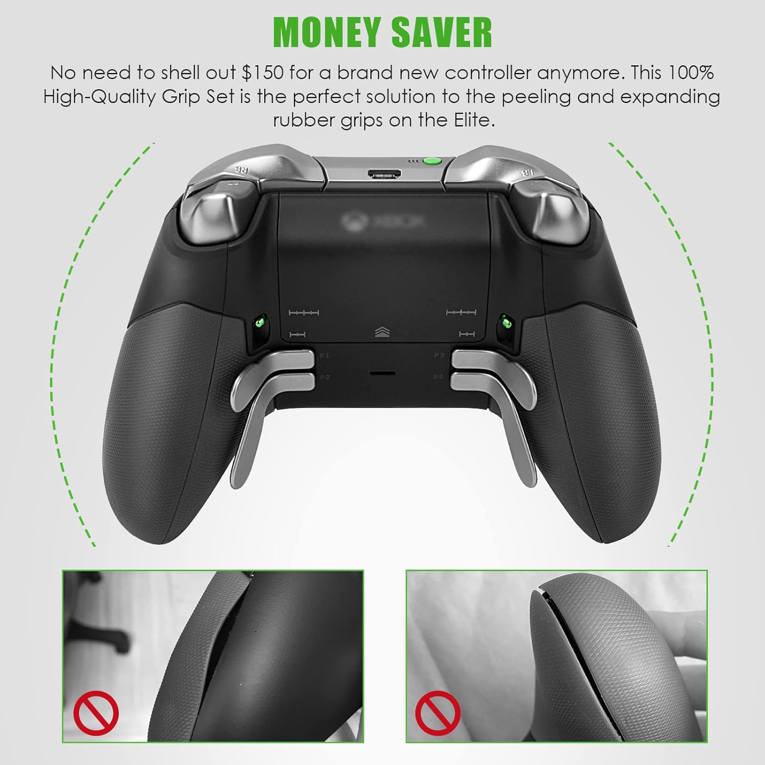 Rubberized Grips for Xbox Elite Controller, Replacement Left Right Rubber Back Panels Shell Parts (Black)