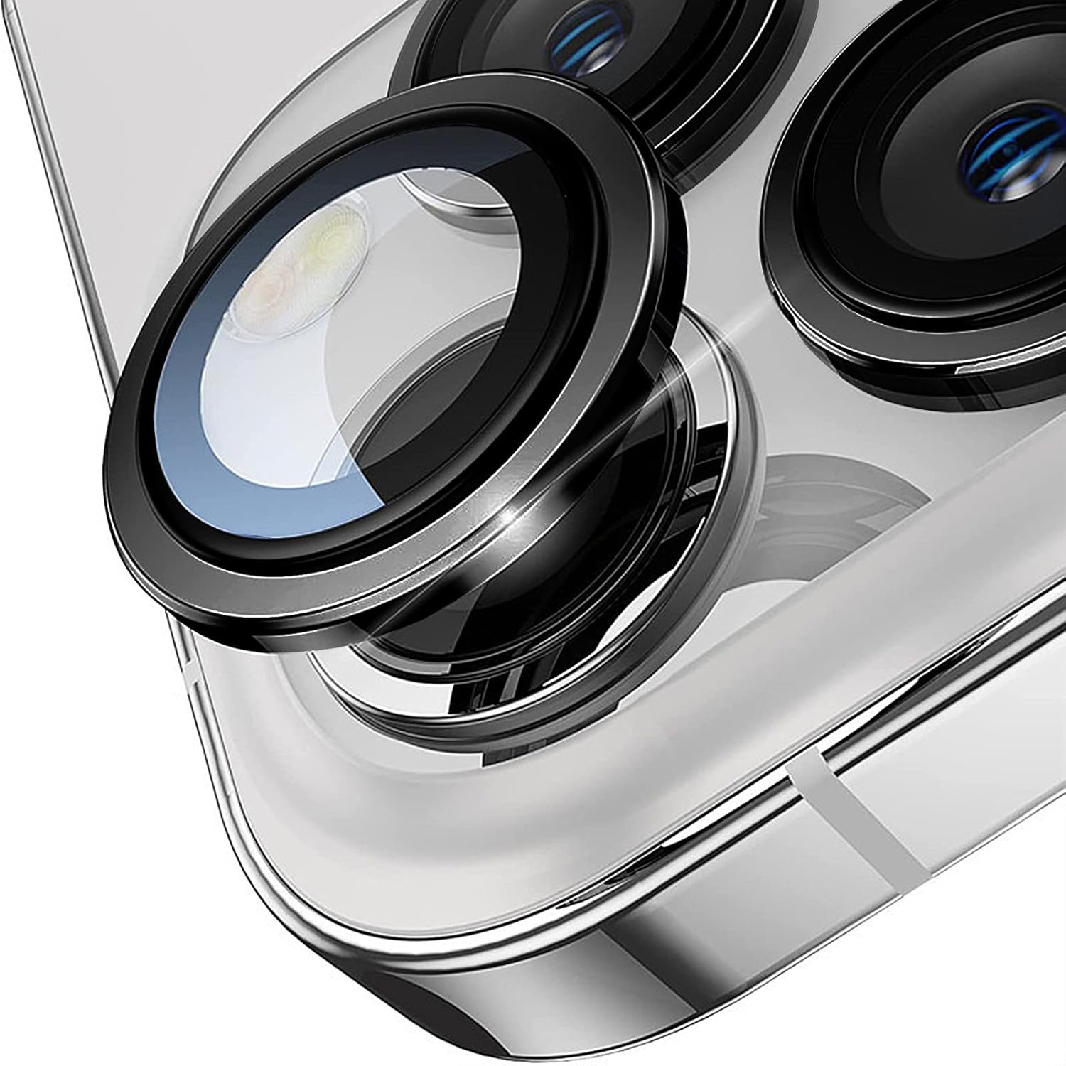 Camera lens protector for iPhone 14 and iPhone 14 Plus, 9H Tempered Glass Camera Screen Cover, Black Metal Individual Ring
