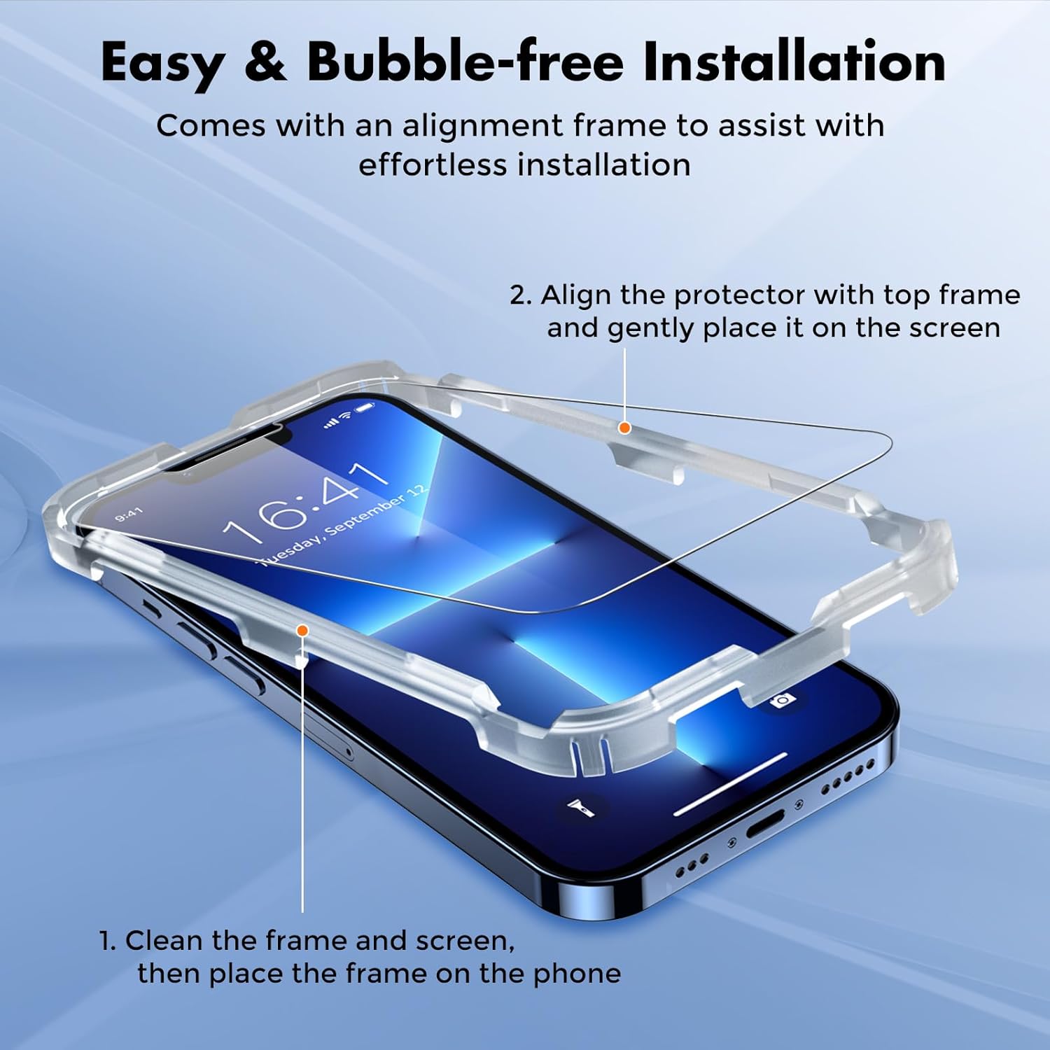 Tough Screen Protector for iPhone 14/13/13 Pro [2 Pack] Dual Layer Shatterproof Tempered Glass [Easy to Install Frame] [9H Hardness] [99.99% HD Clear] [Bubble Free] for Apple 14/13/ 13 Pro 6.1-Inch