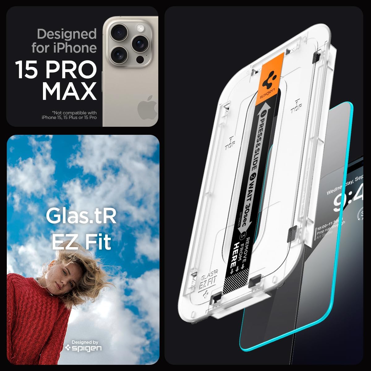 Tempered Glass Screen Protector [GlasTR EZ FIT] Designed for iPhone 15 Pro Max [Case Friendly] - 2 Pack