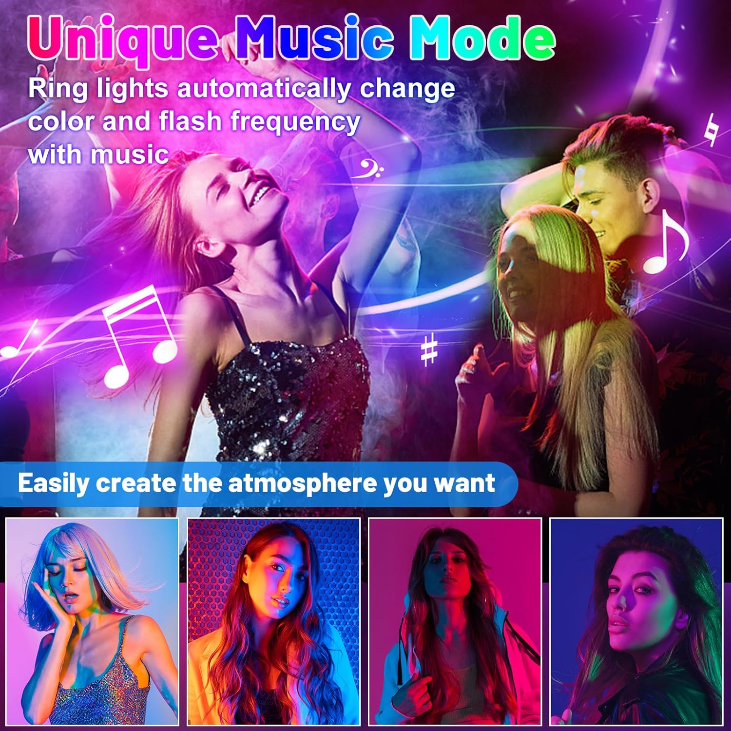 13.3" Ring Light with Stand, Music Mode, 75" Tall with 3 Phone Holders, 3 CCT Modes and 48 RGB Color Modes, Ring Light Tripod for iPhone with Wireless Remote, Great for Photography/Makeup/ikTikTikTikTikTikGood