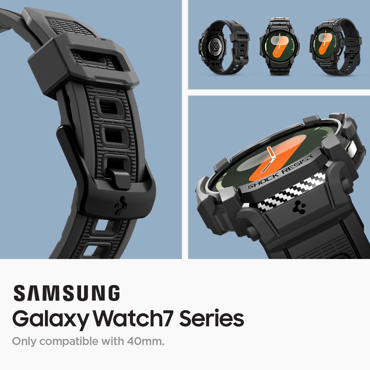 Rugged Armor Pro Exclusive Samsung Galaxy Watch 7 40mm Case with Strap, Rugged Galaxy Strap with Case (2024) - Matte Black