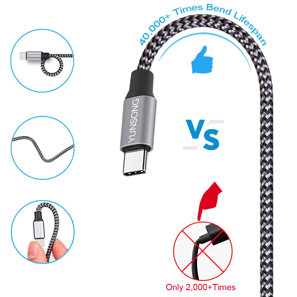USB C Cable, 3-Pack 6ft (about 1.8m) USB C to USB C Cable Nylon Braided Type C PD 60W Fast Charging, for iPhone16 15 iPad Mini 6 and More
