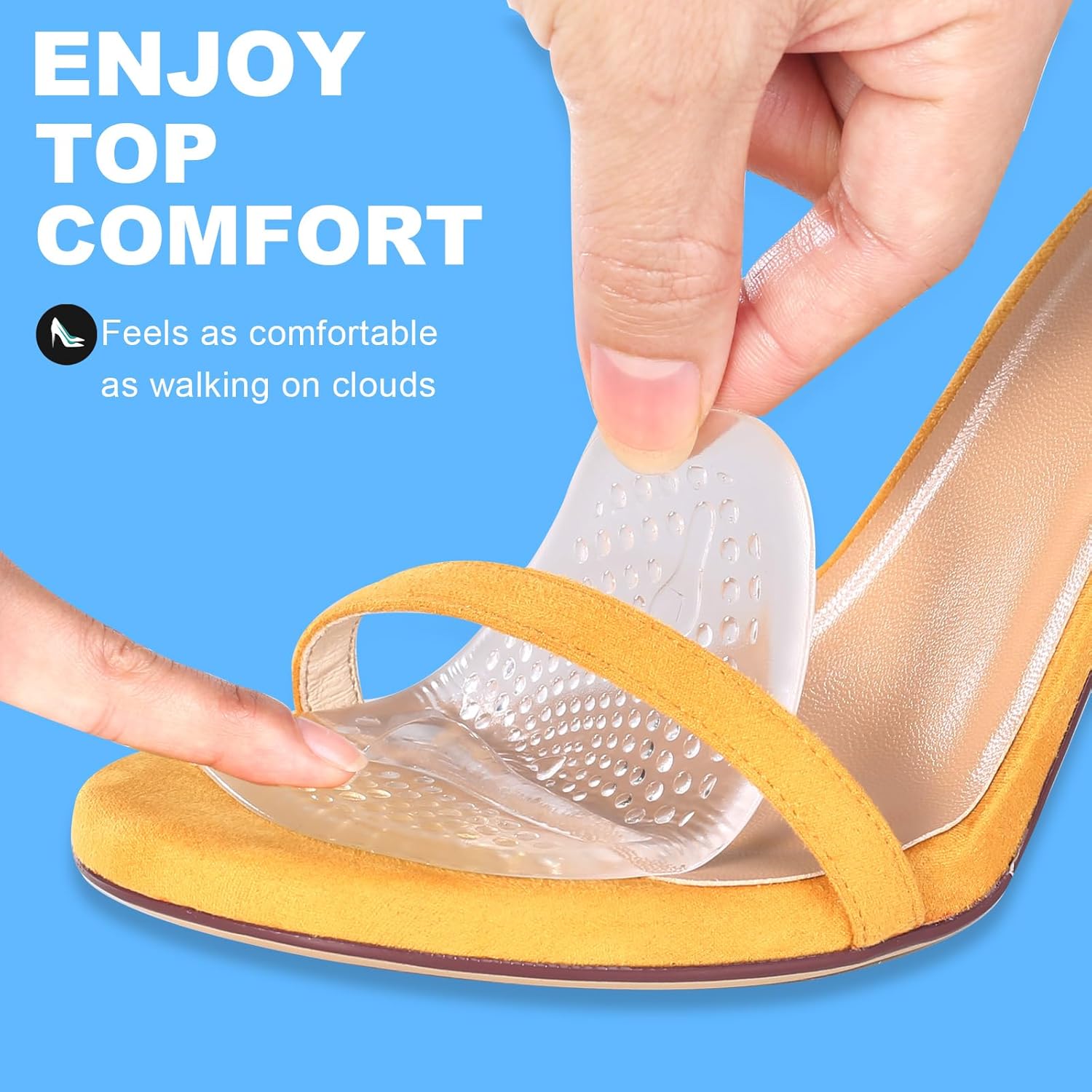 2 pairs of ball of foot cushions, metatarsal cushions, Women heel pads, non-slip heel cushions, foot pain relief and comfort, foot cushions Gel insoles, One size fits all, Clear