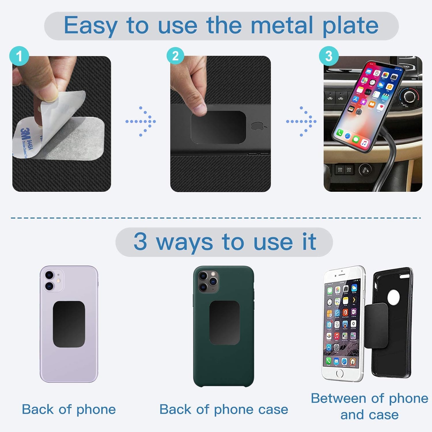 10 Piece Magnetic Metal Plates, 4 Rectangular + 6 Round