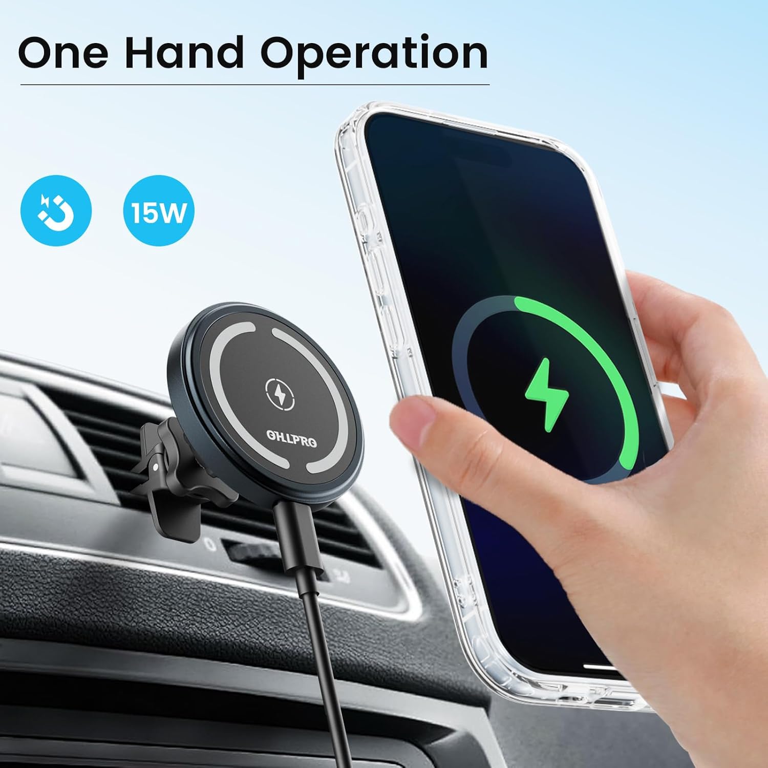 Car Charger iPhone Wireless Car Charger, for iPhone 16 Pro Plus Max 15 14 13 12 Series, 15W Fast Charging, Aluminum Case