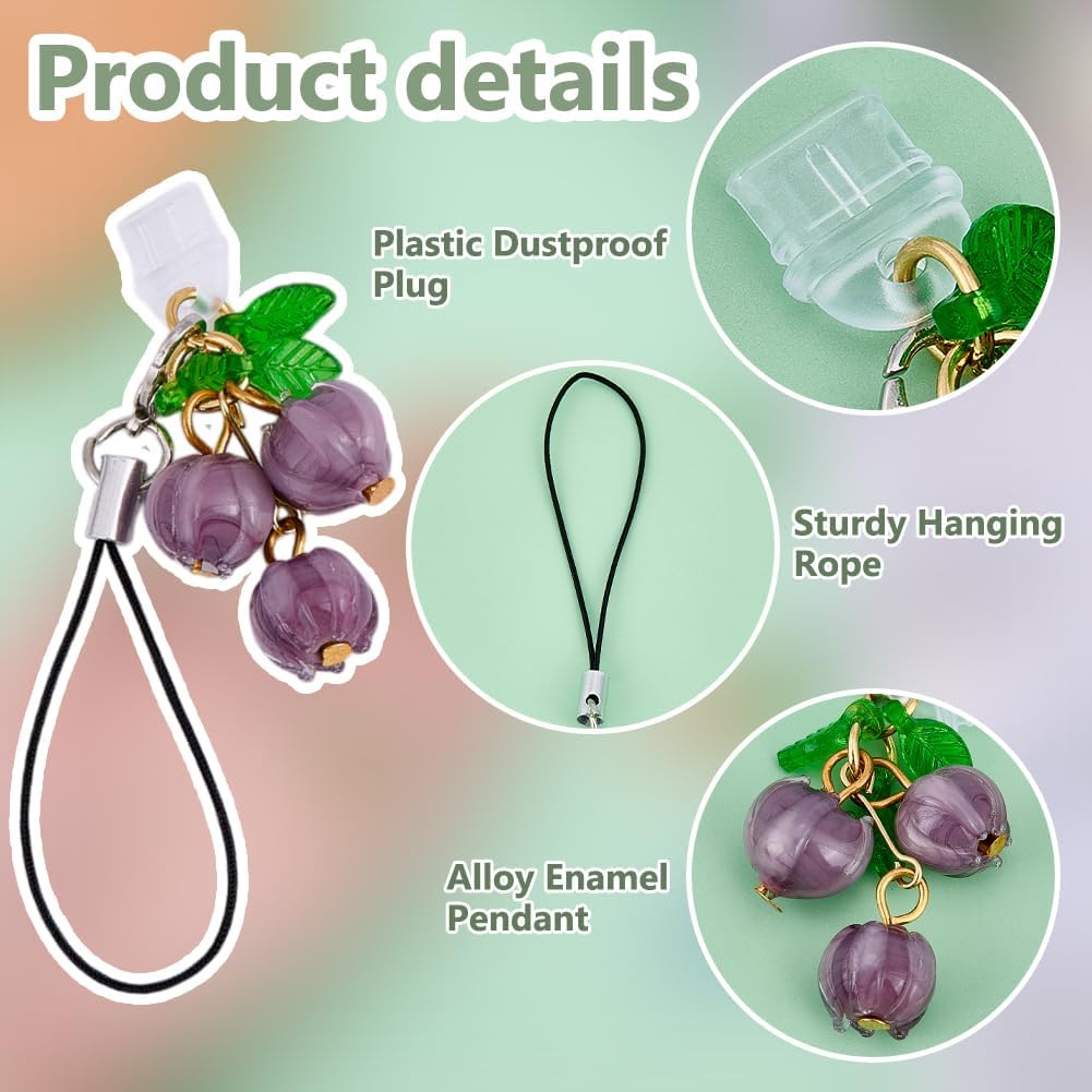 5Pack Type C Dust Plugs 1~1.7 Inch Length Mobile Dust Plug with Lily of the Valley Pendant USB C Port Cover Protective Phone Pendant Accessory Suitable for Most Type C Phones, Acrylic, No Gemstones