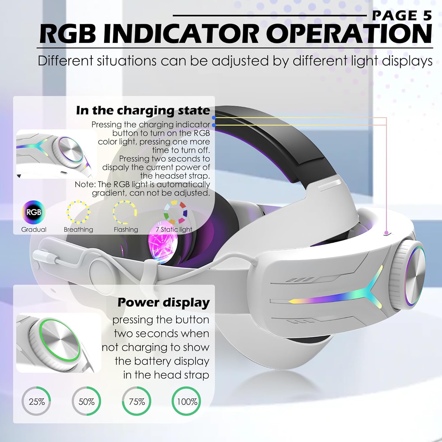 Upgraded 12000mah Battery Head Strap Compatible for Quest 3S, 9V 2A PD Fast Charging Extended Gaming Time with RGB Light Exclusively Designed Accessories for Quest 3s- White