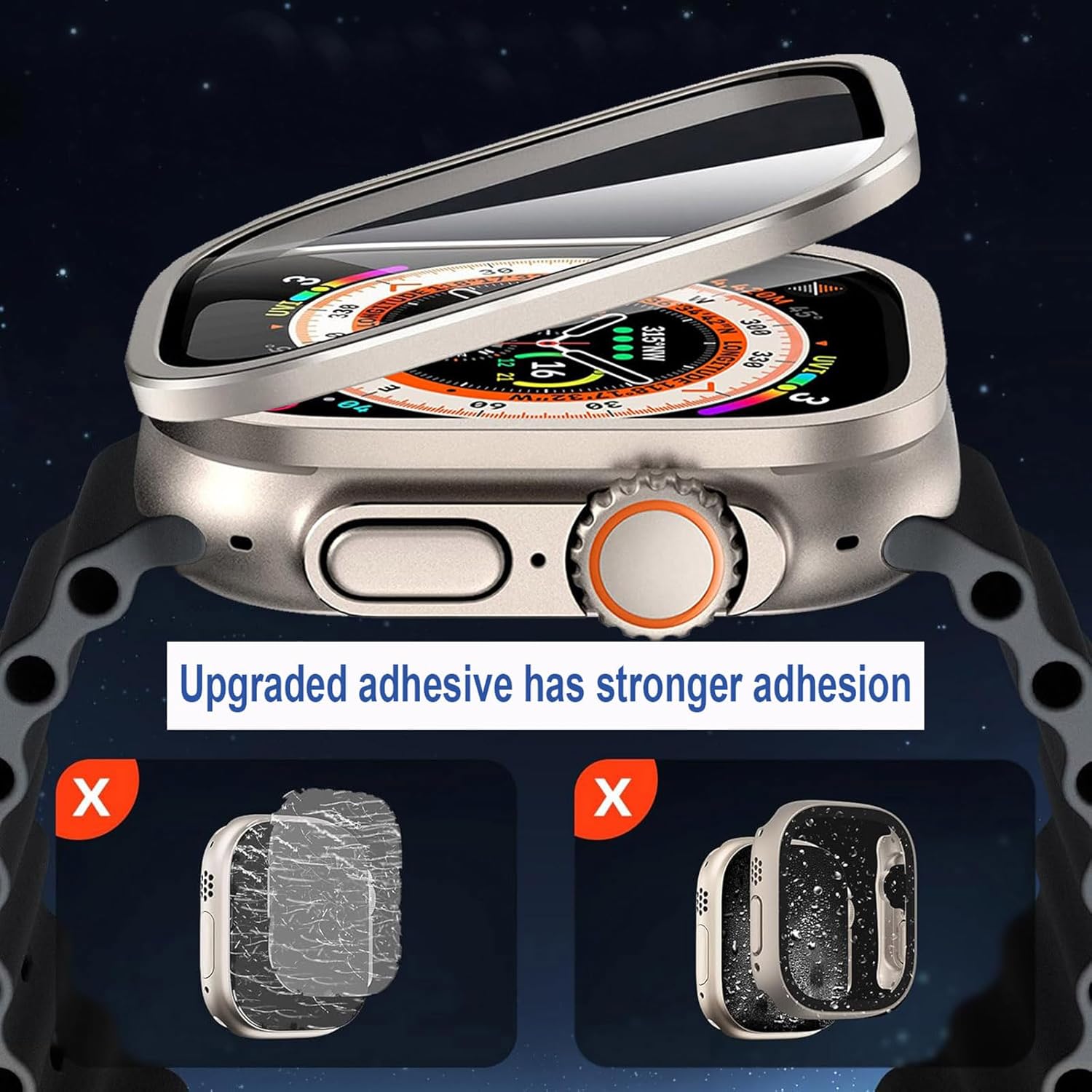 2-Pack Screen Protector for Apple Watch Ultra 2/1 49 mm, Tempered Glass, Titanium Frame, Military Grade Protection, Original Look, Touch Sensitive, Water Resistant - Titanium