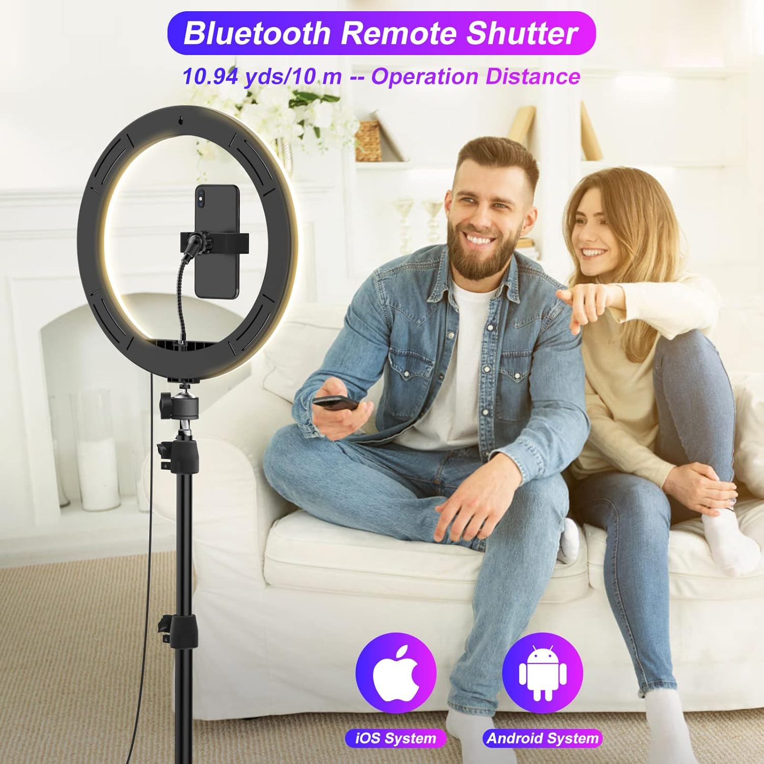 13.3" Ring Light with Stand, Music Mode, 75" Tall with 3 Phone Holders, 3 CCT Modes and 48 RGB Color Modes, Ring Light Tripod for iPhone with Wireless Remote, Great for Photography/Makeup/ikTikTikTikTikTikGood