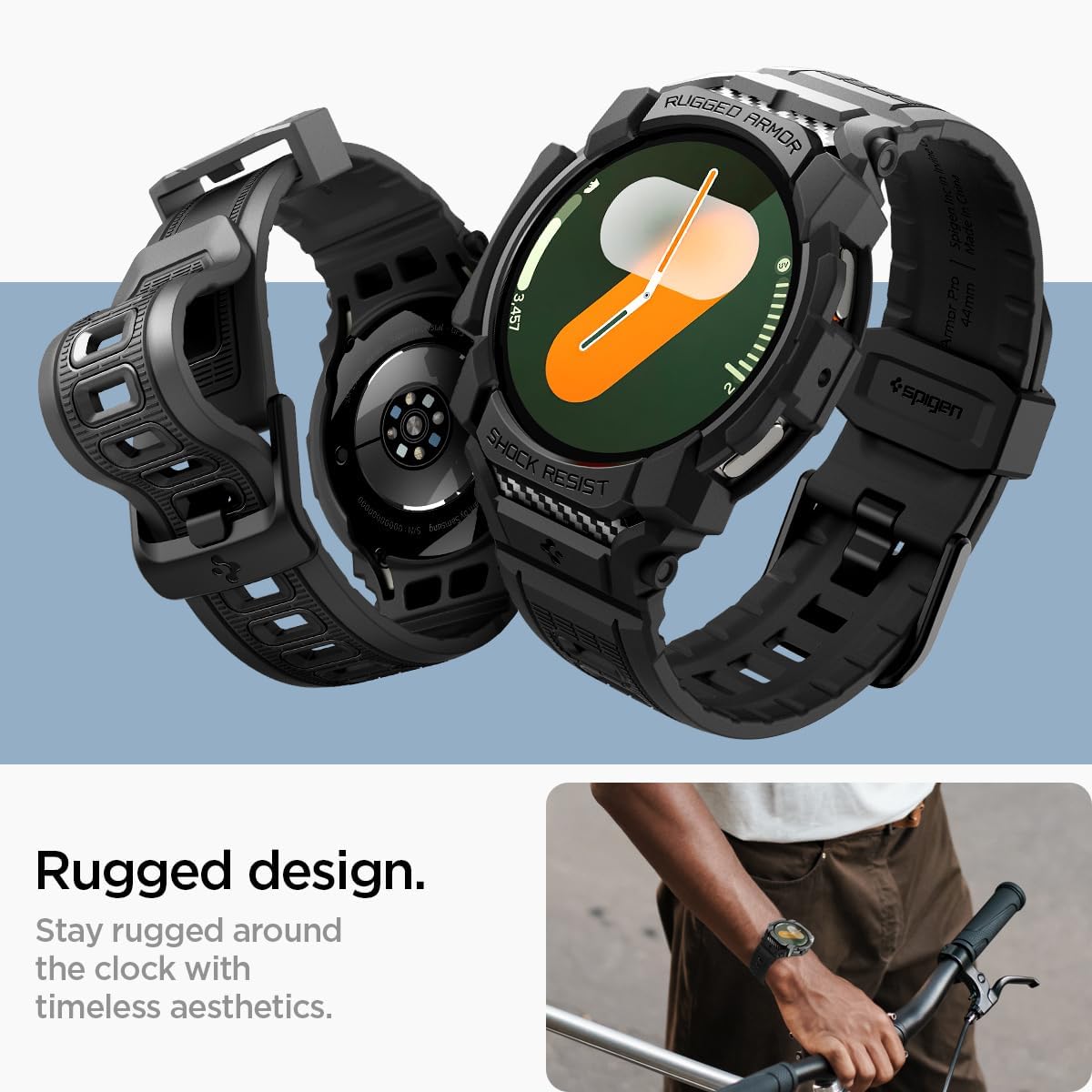 Rugged Armor Pro Exclusive Samsung Galaxy Watch 7 40mm Case with Strap, Rugged Galaxy Strap with Case (2024) - Matte Black