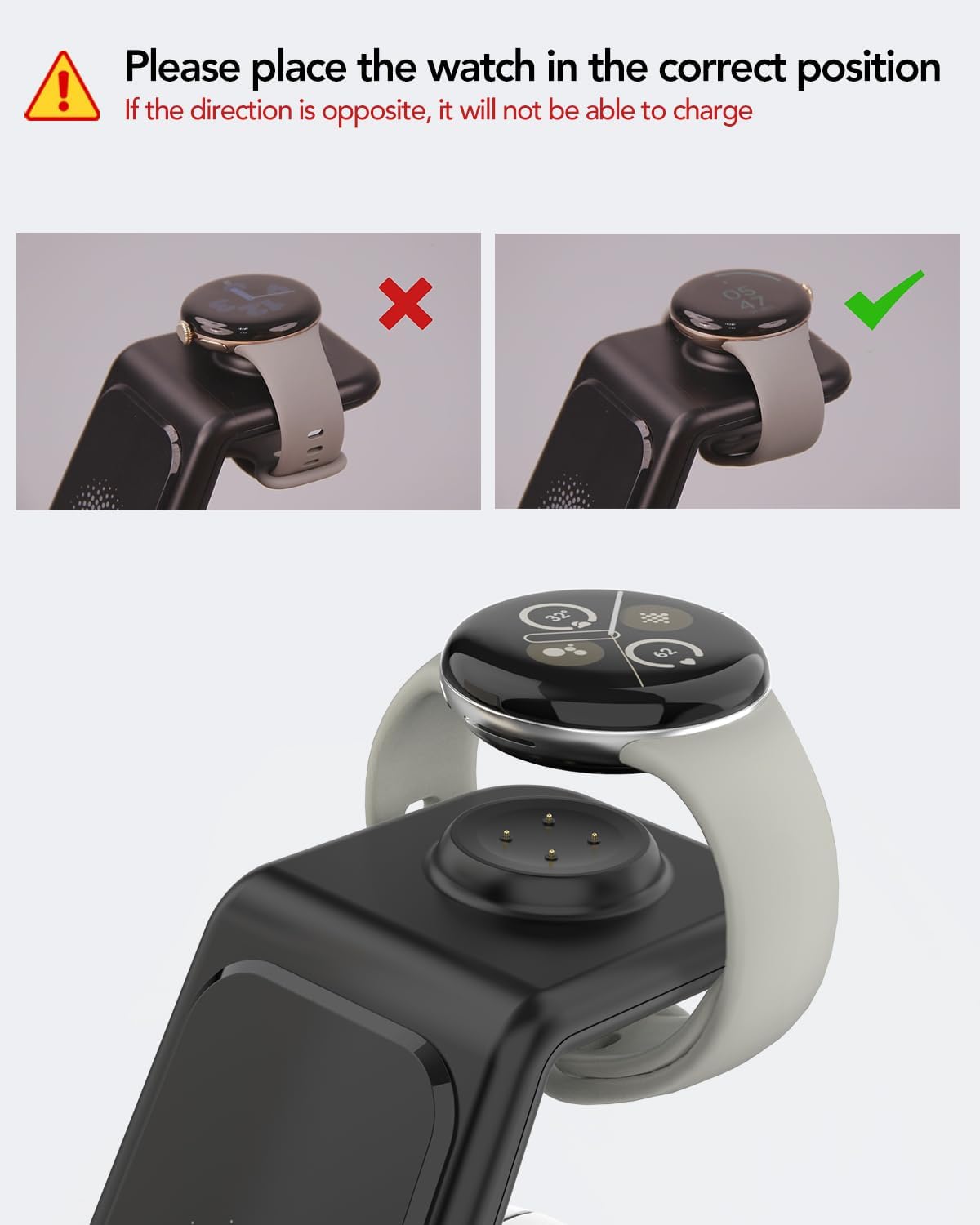 3-in-1 wireless charger compatible with Google Pixel Watch 3/2, Pixel 9 Pro XL/9/Fold/8/7/7A/6 Pro, Pixel Buds Pro/2, wireless charging station for multiple devices (not for Pixel Watch 1)