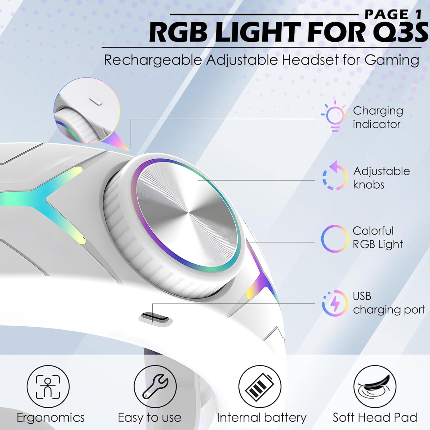 Upgraded 12000mah Battery Head Strap Compatible for Quest 3S, 9V 2A PD Fast Charging Extended Gaming Time with RGB Light Exclusively Designed Accessories for Quest 3s- White