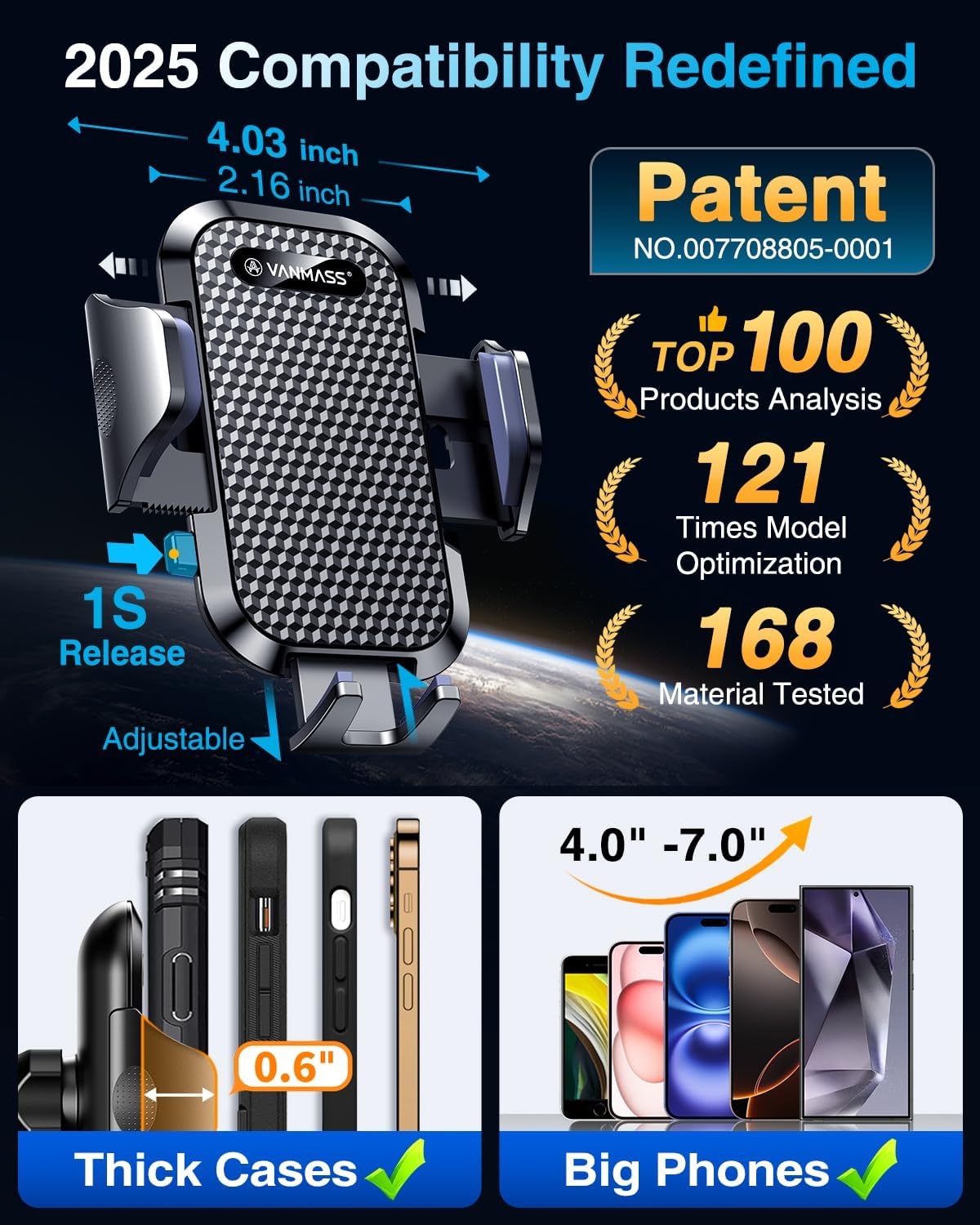 Car Phone Holder Military Grade Phone Holder for Your Car Windshield Dashboard [65 lbs strong suction] [Patent and Safety Certificate] Universal Phone Car Holder for iPhone Samsung Android