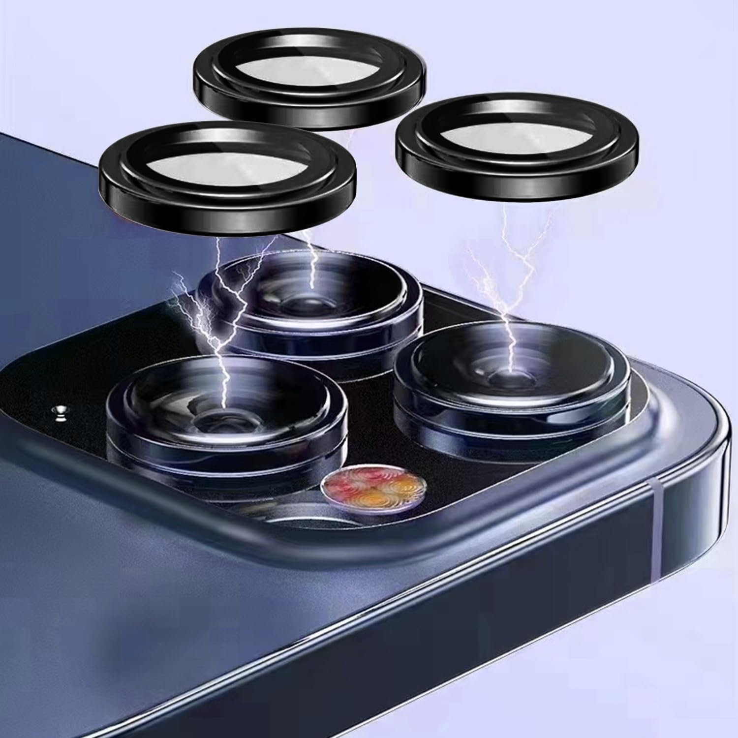Camera lens protector for iPhone 14 and iPhone 14 Plus, 9H Tempered Glass Camera Screen Cover, Black Metal Individual Ring