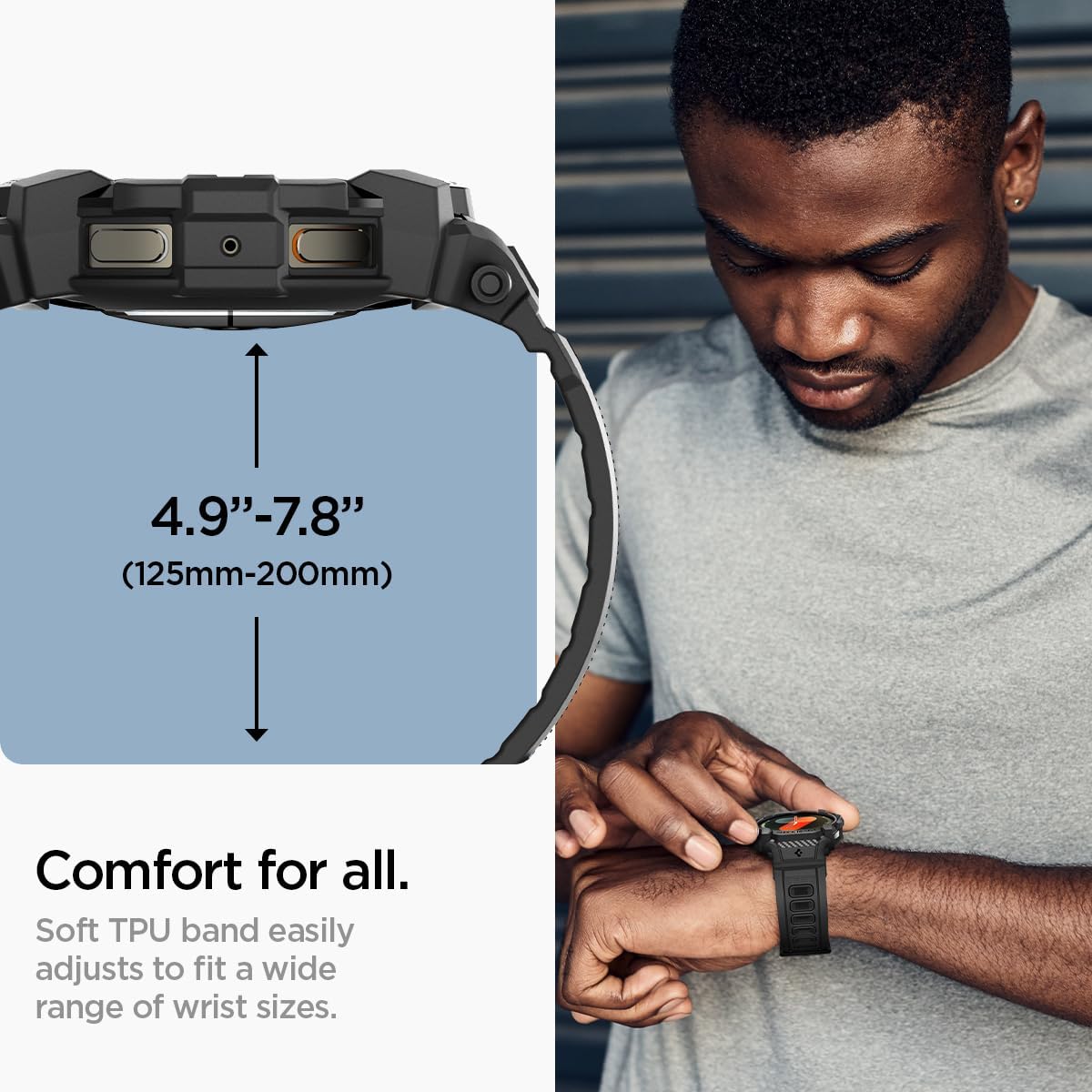 Rugged Armor Pro Exclusive Samsung Galaxy Watch 7 40mm Case with Strap, Rugged Galaxy Strap with Case (2024) - Matte Black
